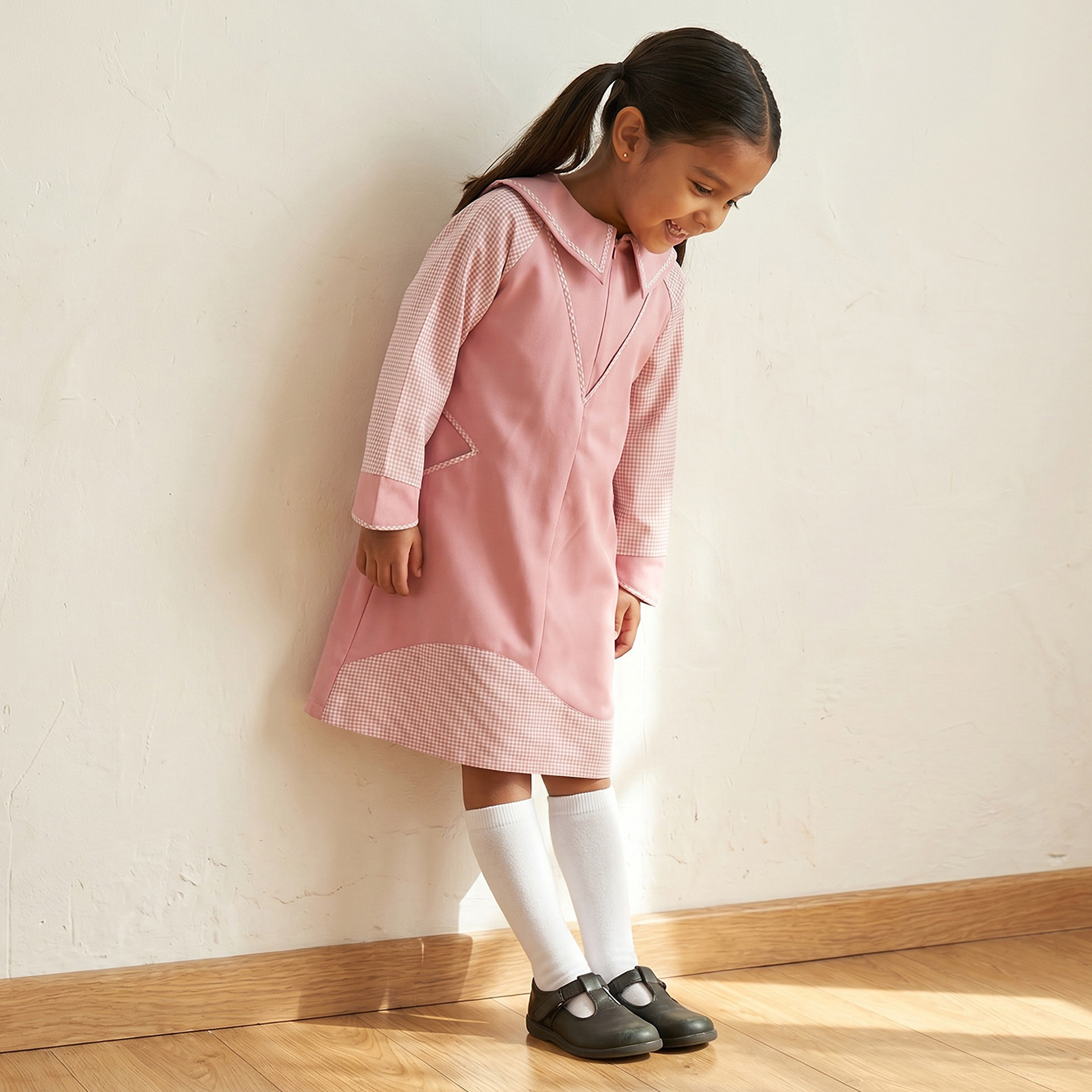 Juniors Pink School Dress with Long Sleeves - Girls-girls-clothing-schoolwear-dresses-image-5