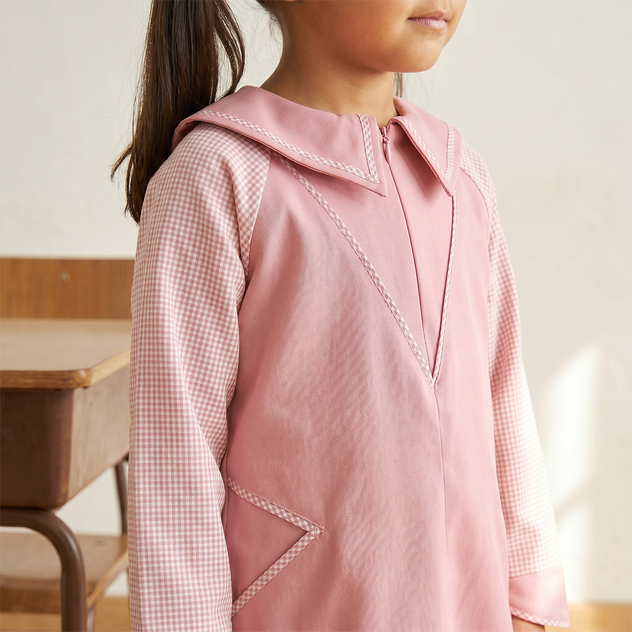 Juniors Pink School Dress with Long Sleeves - Girls-girls-clothing-schoolwear-dresses-image-6
