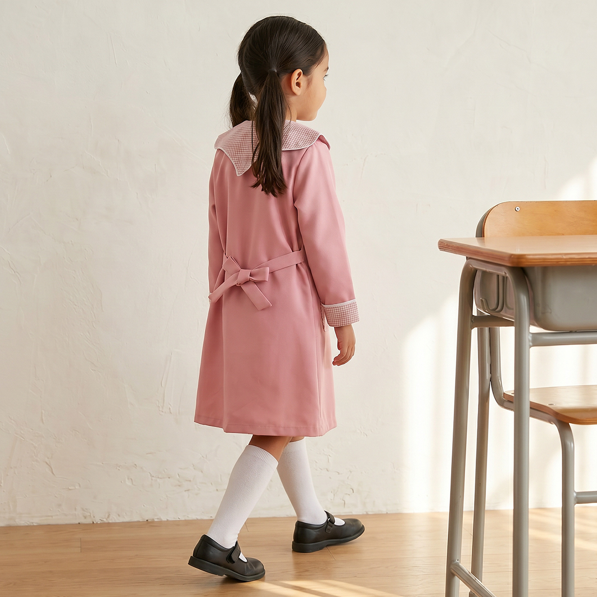 Juniors Pink School Dress with Long Sleeves - Girls-girls-clothing-schoolwear-dresses-image-2