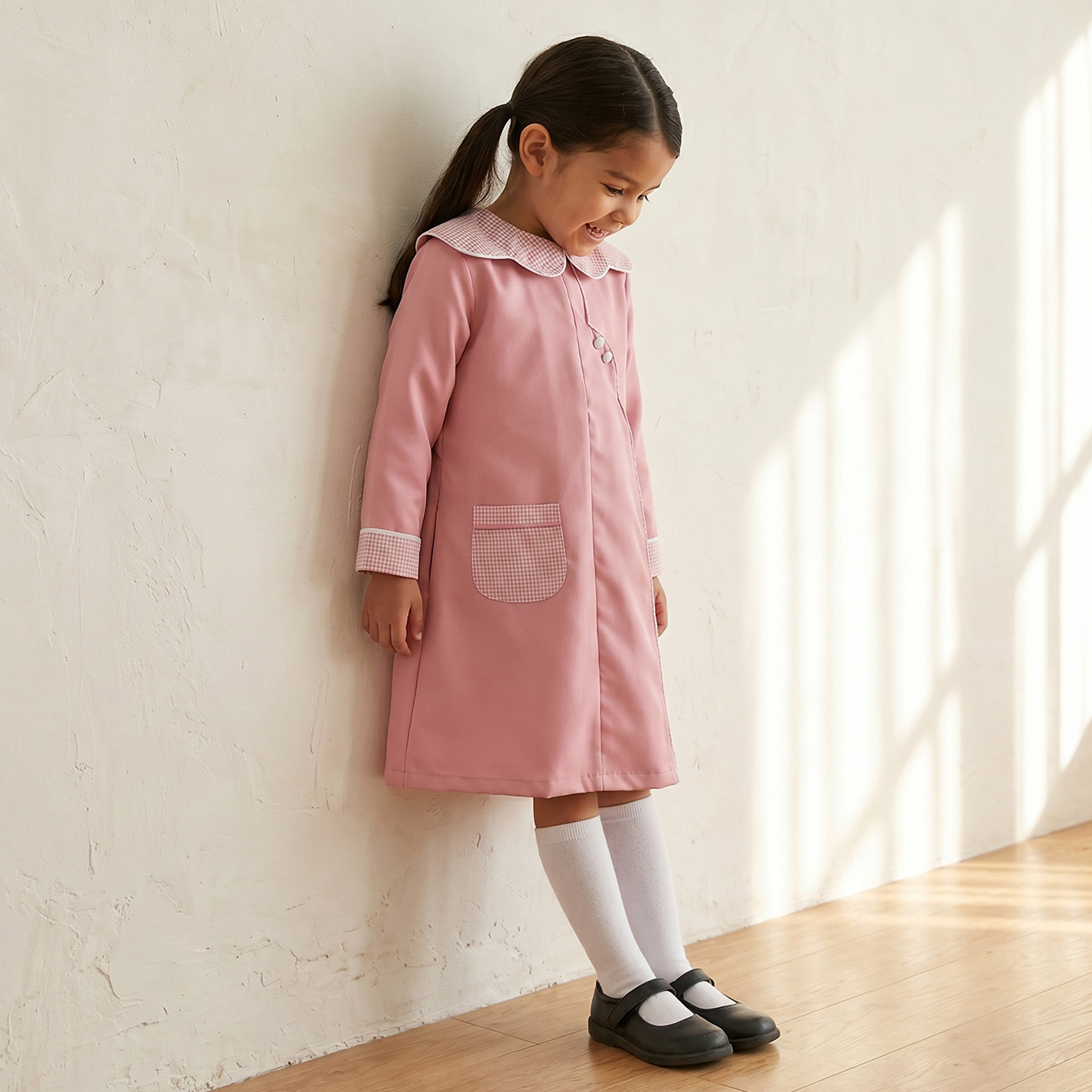 Juniors Pink School Dress with Long Sleeves - Girls-girls-clothing-schoolwear-dresses-image-4