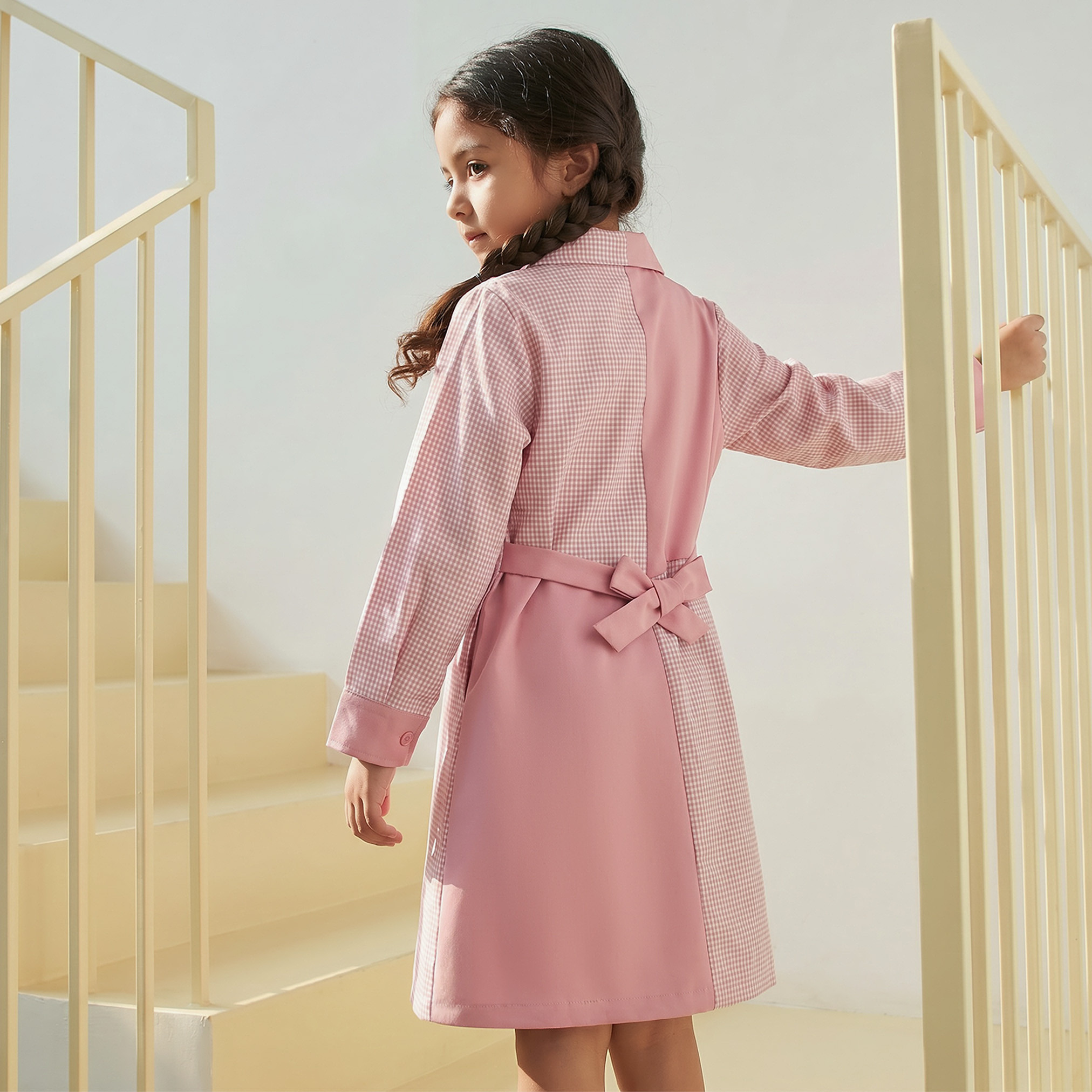 Juniors Pink School A-line Dress with Collar - Girls-girls-clothing-schoolwear-dresses-image-2
