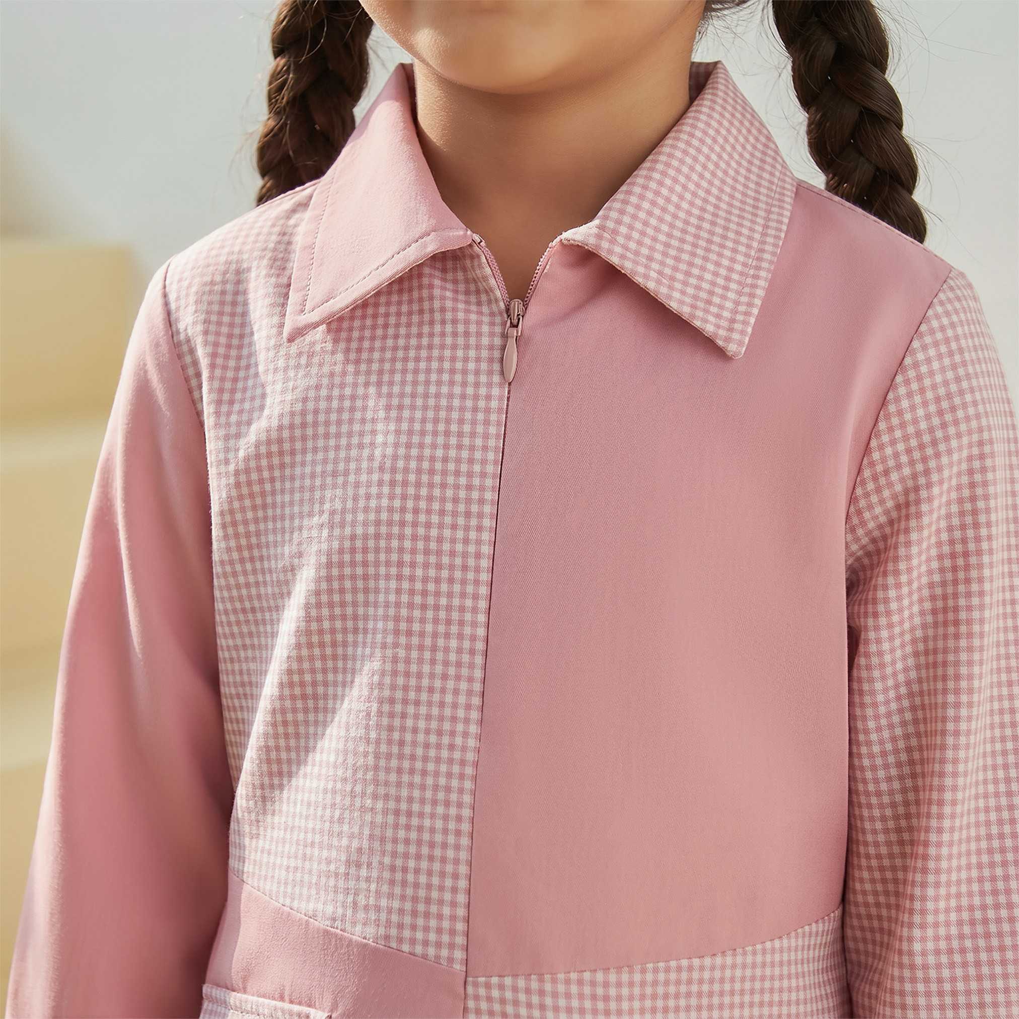 Juniors Pink School A-line Dress with Collar - Girls-girls-clothing-schoolwear-dresses-image-6