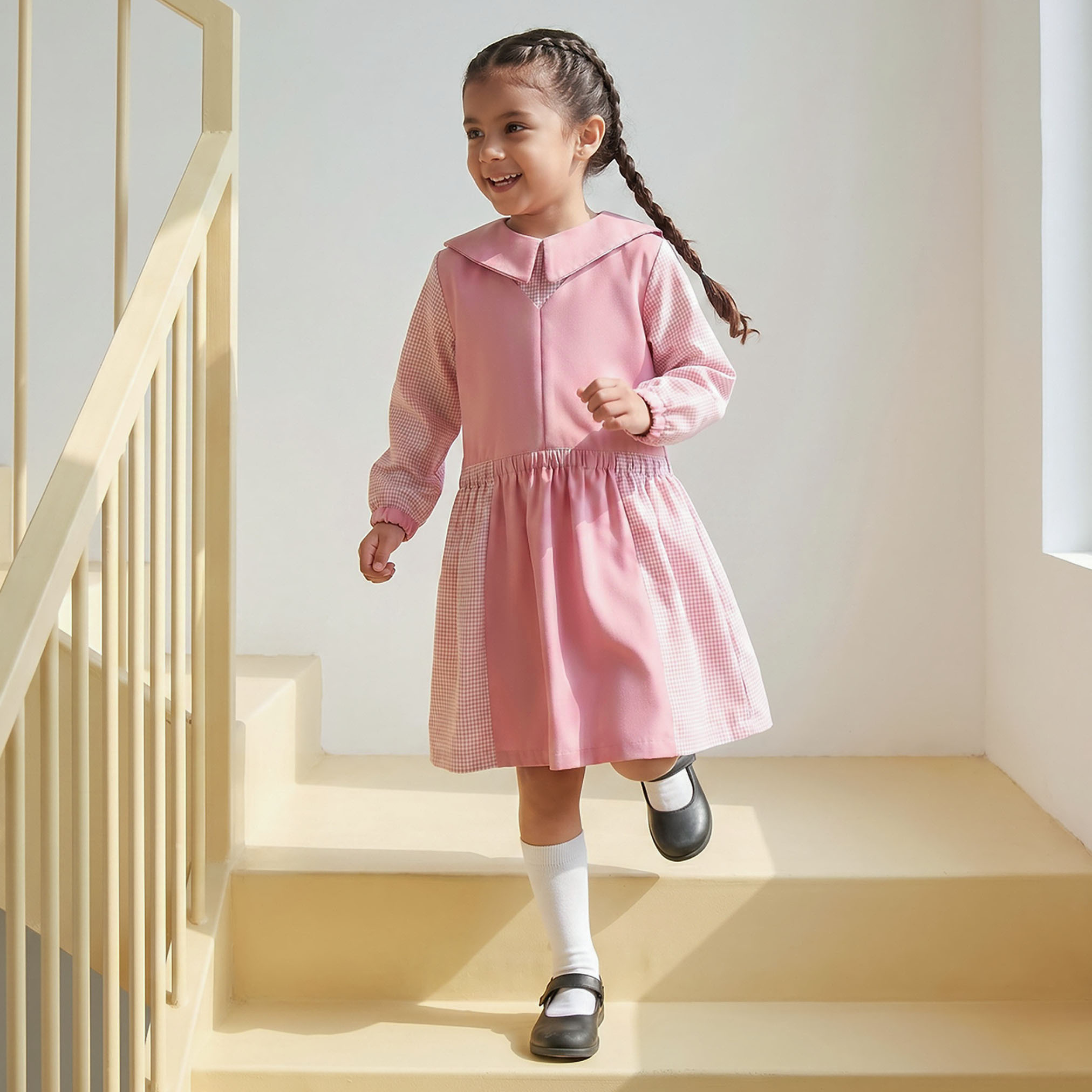 فستان مدرسي وردي إيه لاين برقبة بحار للبنات من جونيورز-girls-clothing-schoolwear-dresses-image-5