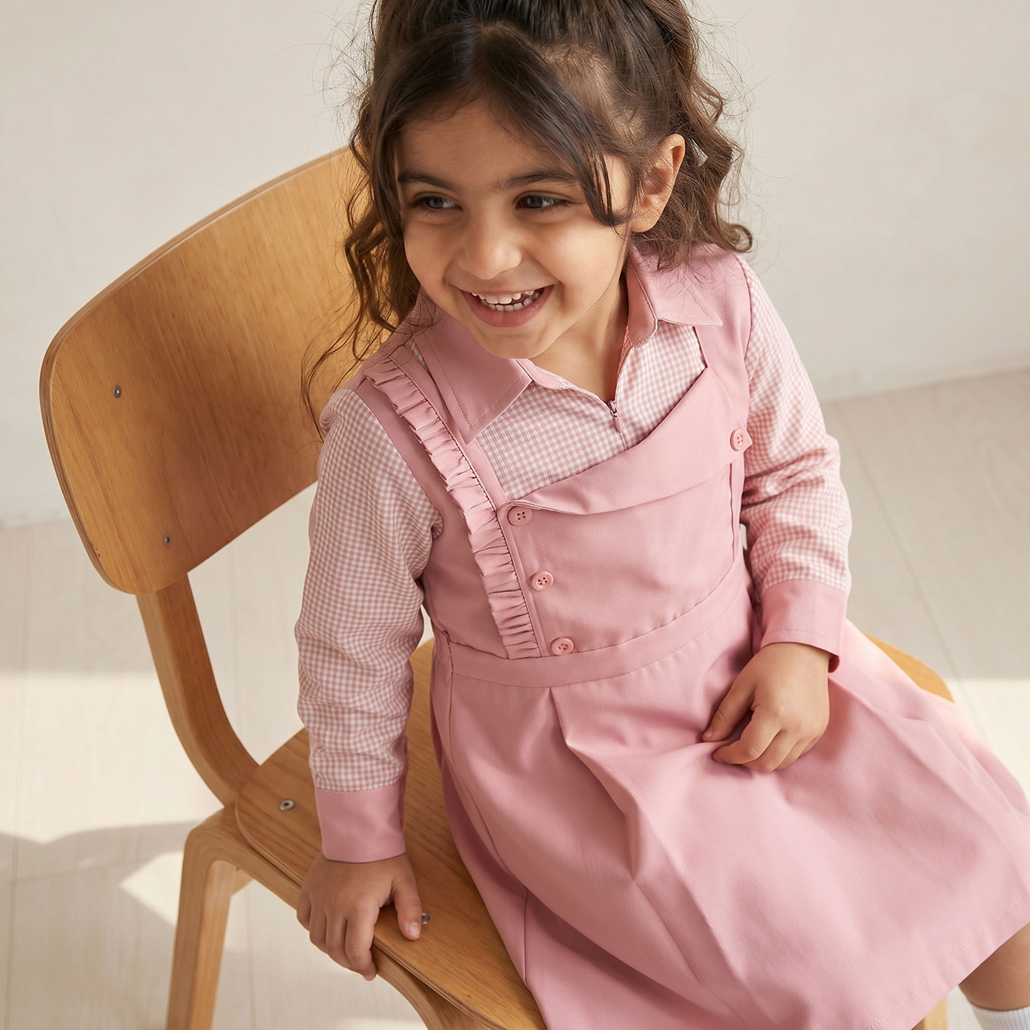 فستان وردي إيه لاين بياقة عادية للبنات من جونيورز-girls-clothing-schoolwear-dresses-image-6