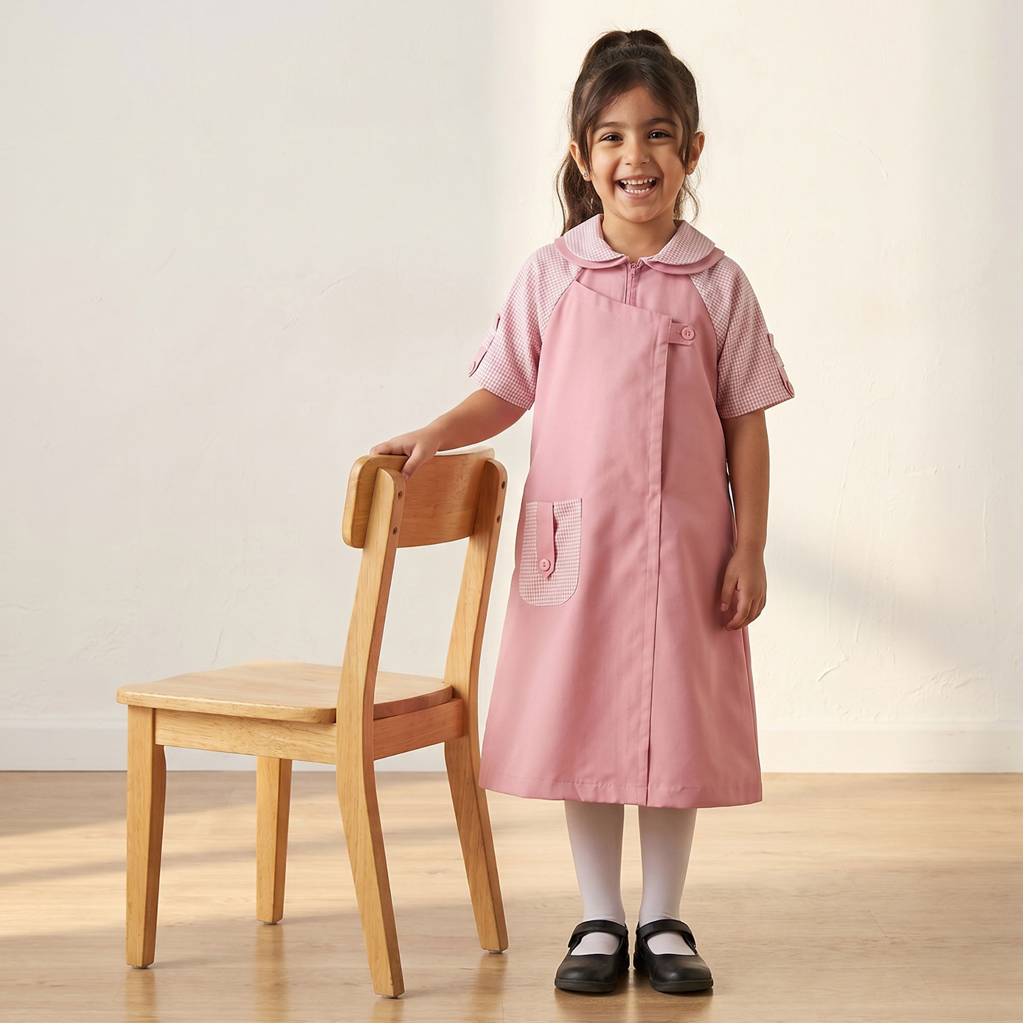 Juniors Pink School Dress with Peter Pan Collar - Girls-girls-clothing-schoolwear-dresses-image-1