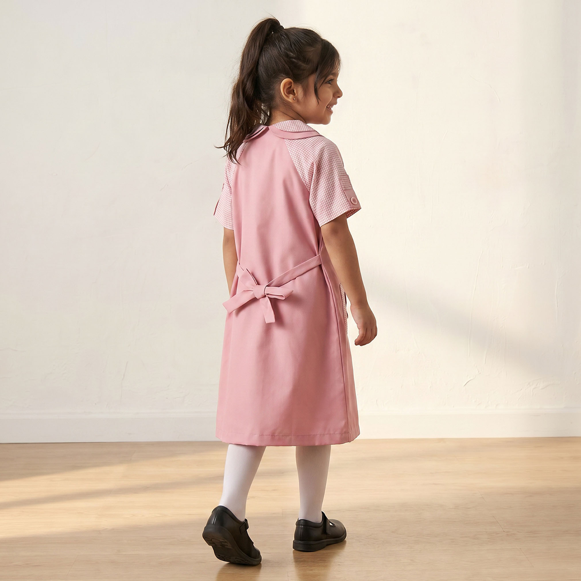 Juniors Pink School Dress with Peter Pan Collar - Girls-girls-clothing-schoolwear-dresses-image-2