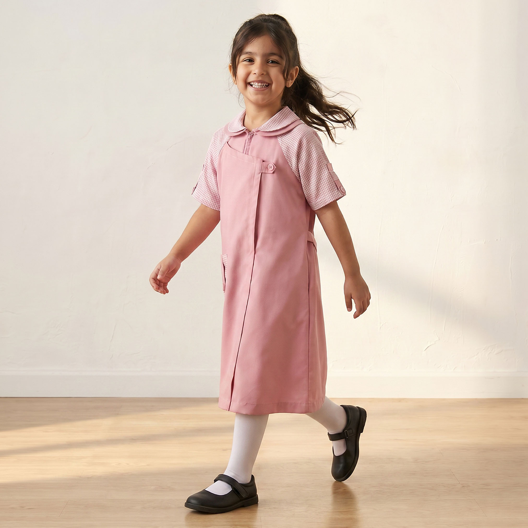 Juniors Pink School Dress with Peter Pan Collar - Girls-girls-clothing-schoolwear-dresses-image-4