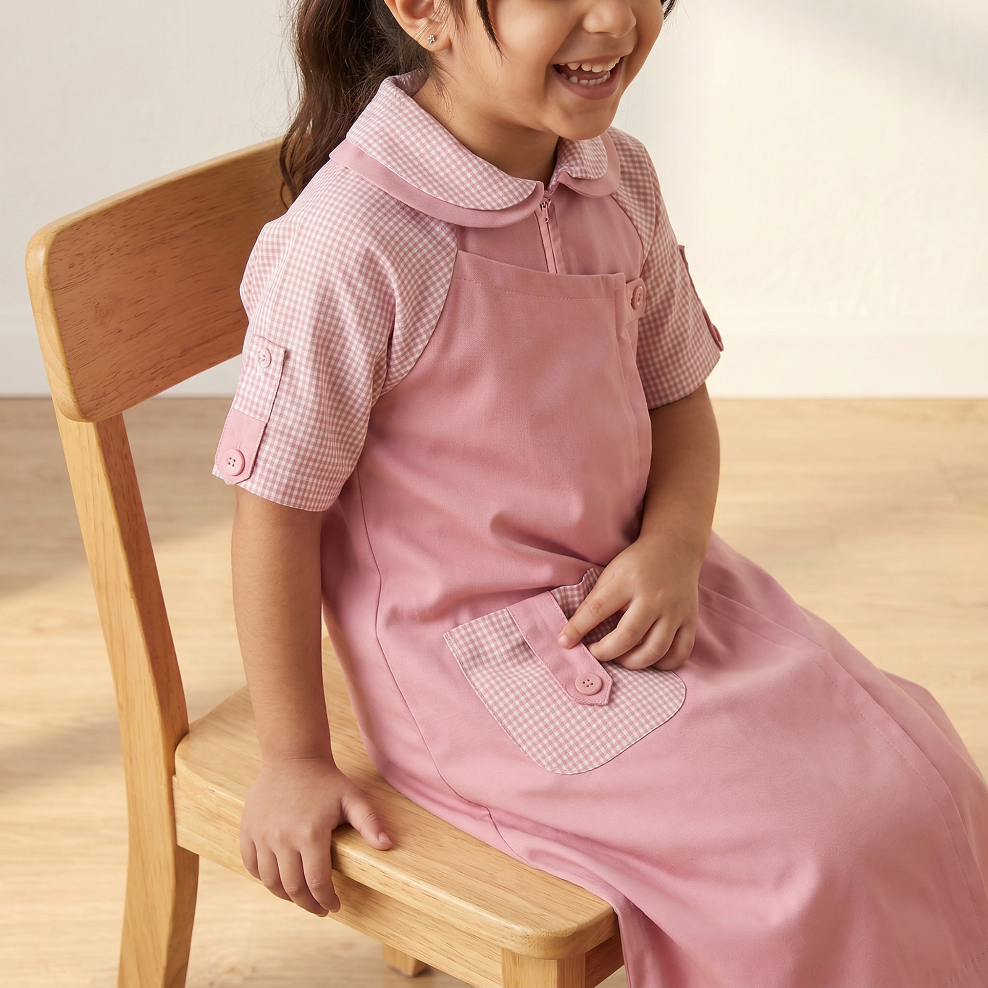Juniors Pink School Dress with Peter Pan Collar - Girls-girls-clothing-schoolwear-dresses-image-6