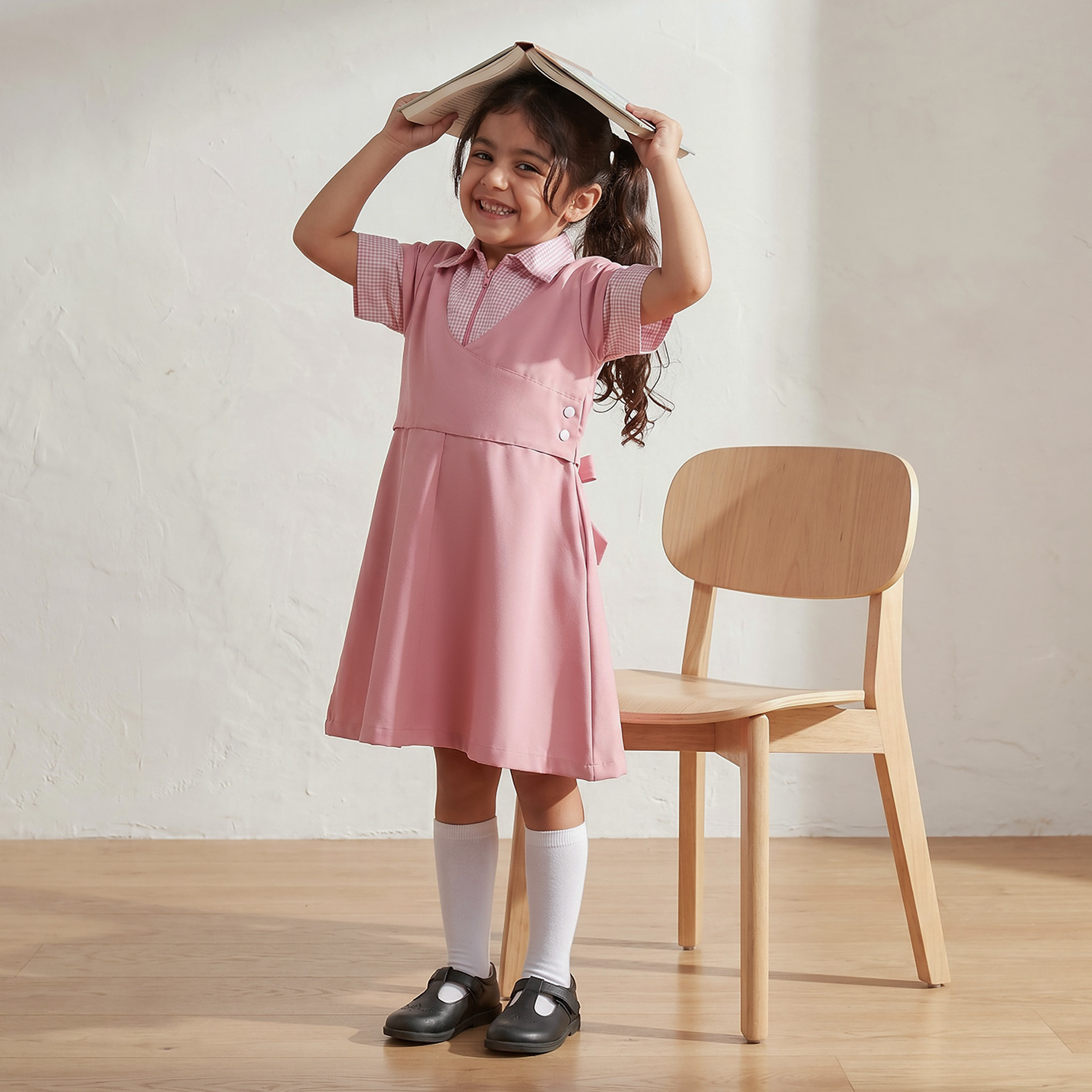 Juniors Checked School Dress with Collar - Girls-girls-clothing-schoolwear-dresses-image-1
