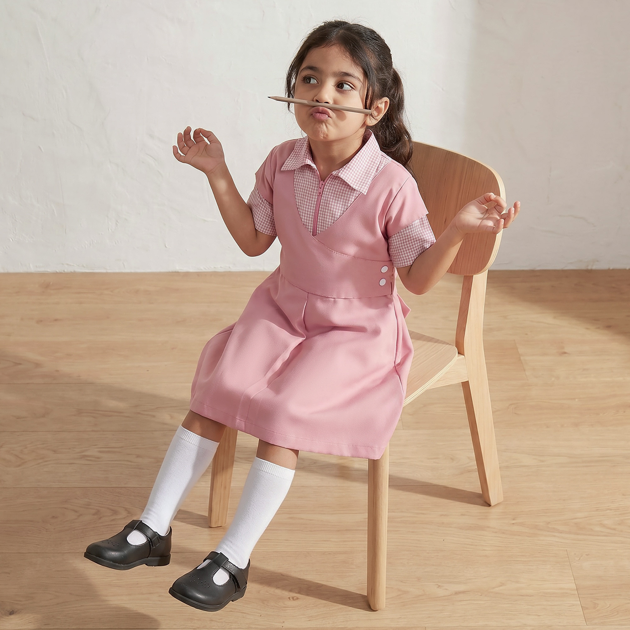Juniors Checked School Dress with Collar - Girls-girls-clothing-schoolwear-dresses-image-4