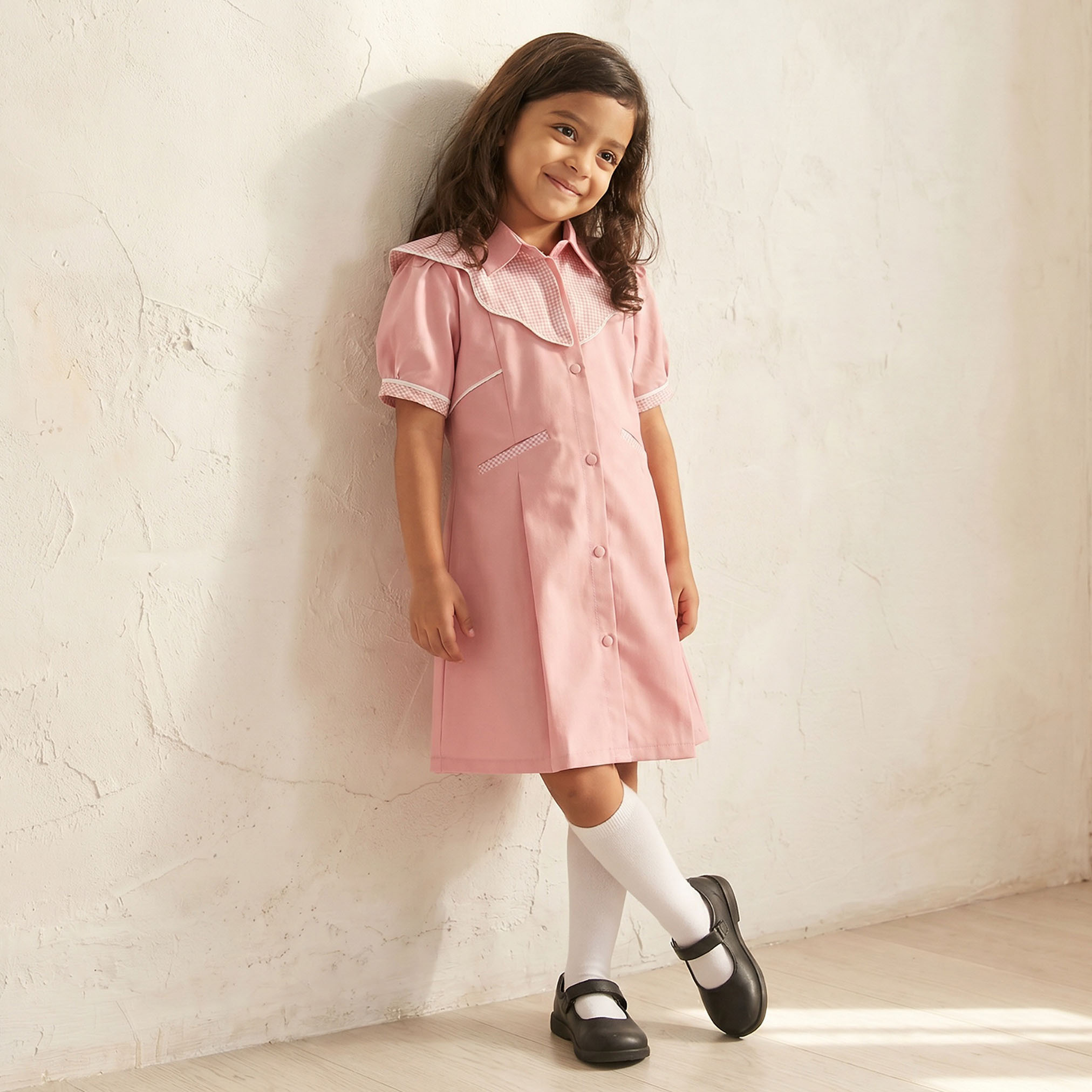 فستان مدرسي وردي بياقة بحار من جونيورز - بنات-girls-clothing-schoolwear-dresses-image-1