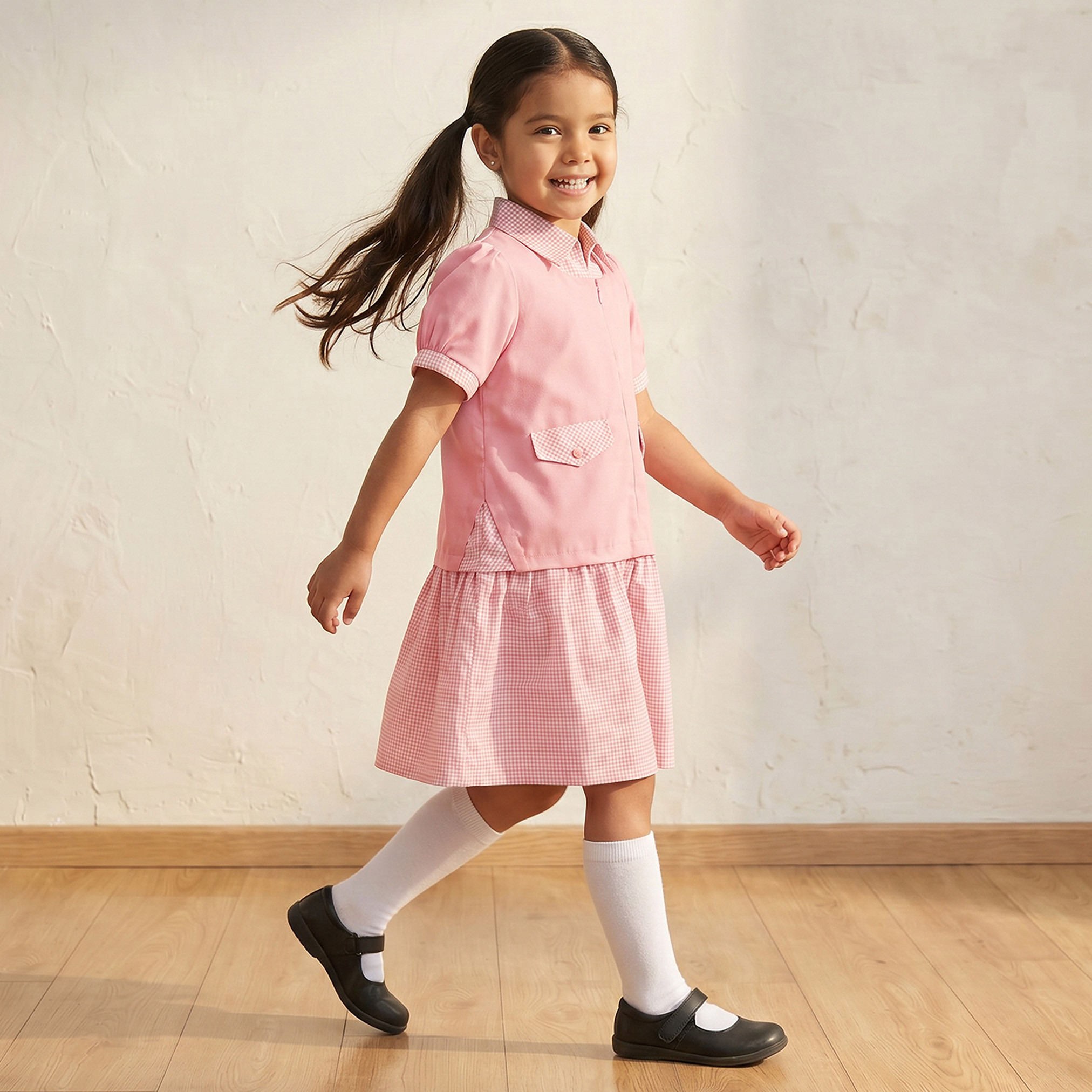 Juniors Pink School Dress with Short Sleeves - Girls-girls-clothing-schoolwear-dresses-image-4