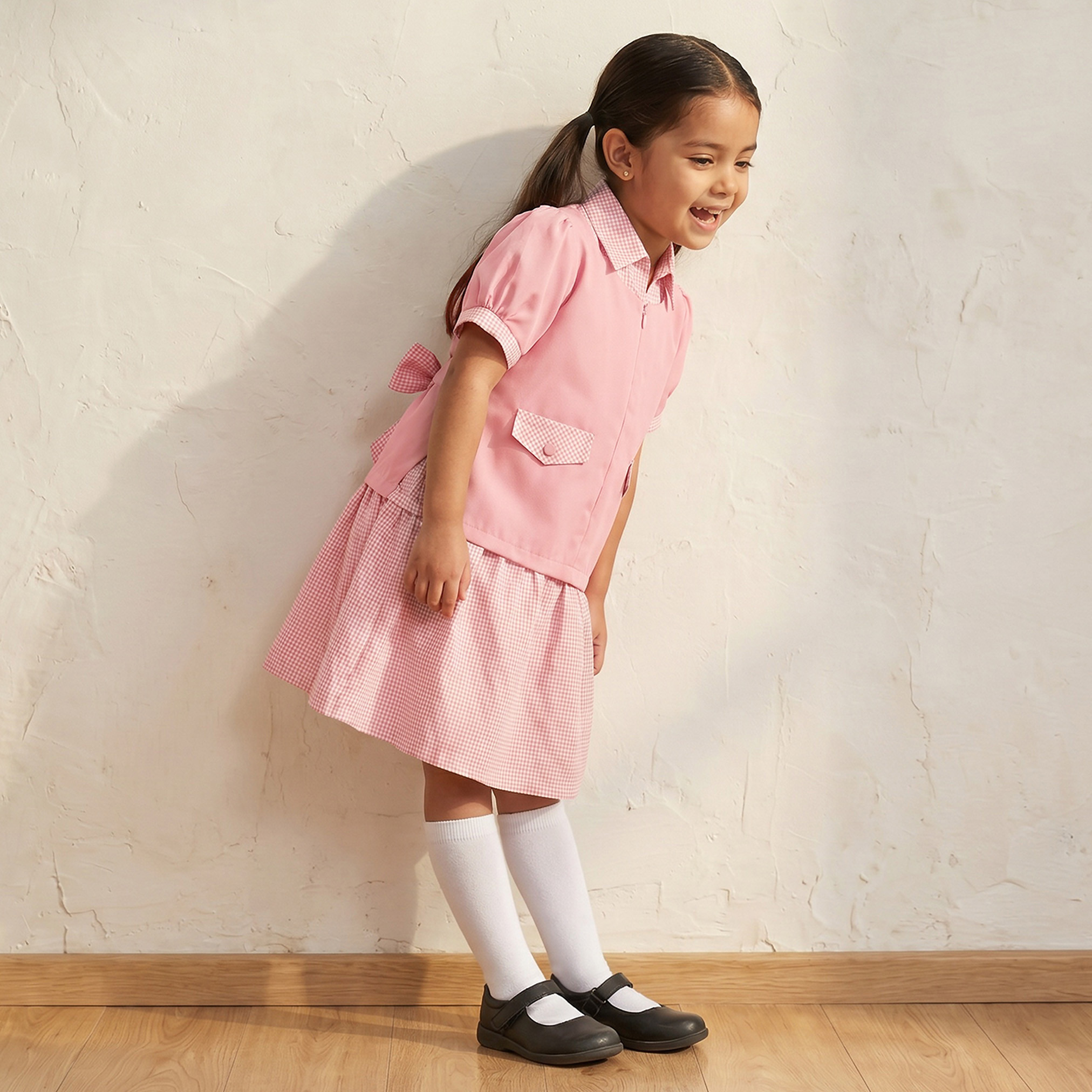 Juniors Pink School Dress with Short Sleeves - Girls-girls-clothing-schoolwear-dresses-image-5