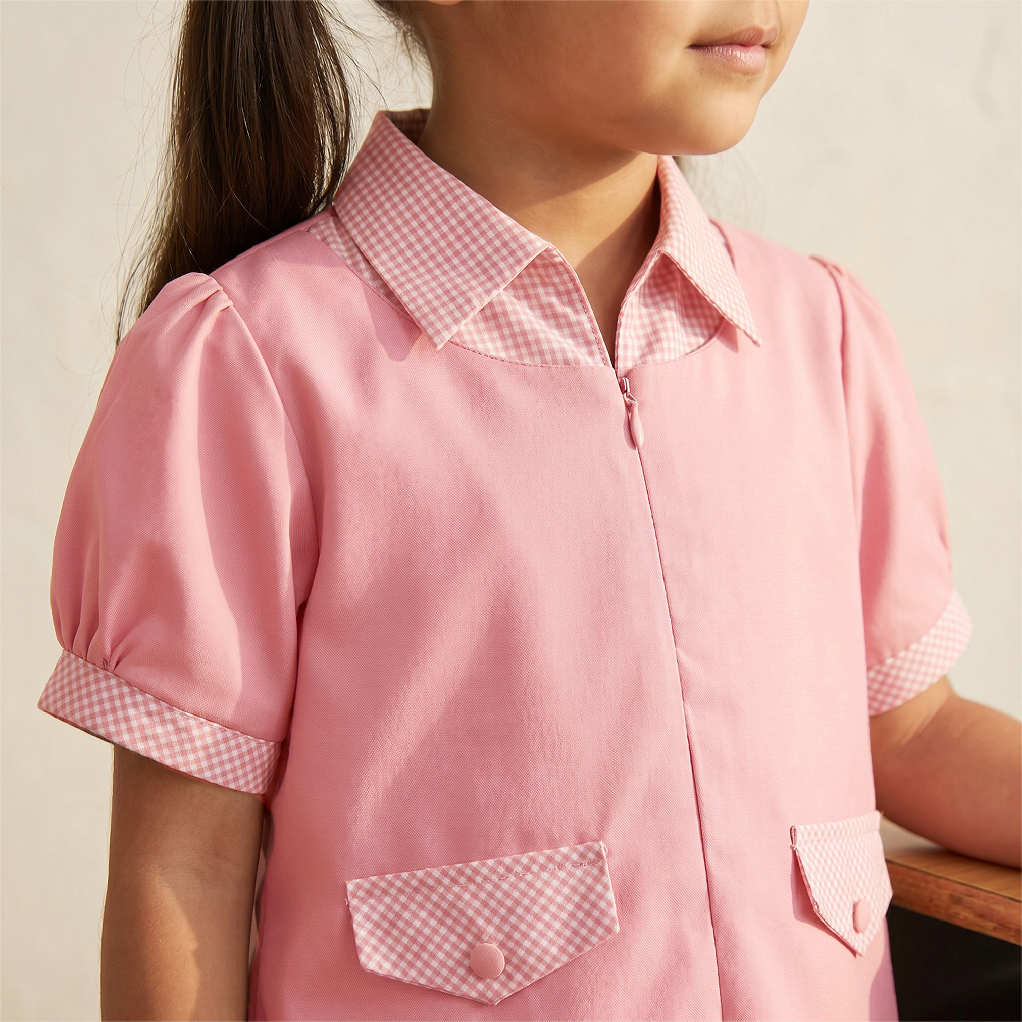 Juniors Pink School Dress with Short Sleeves - Girls-girls-clothing-schoolwear-dresses-image-6