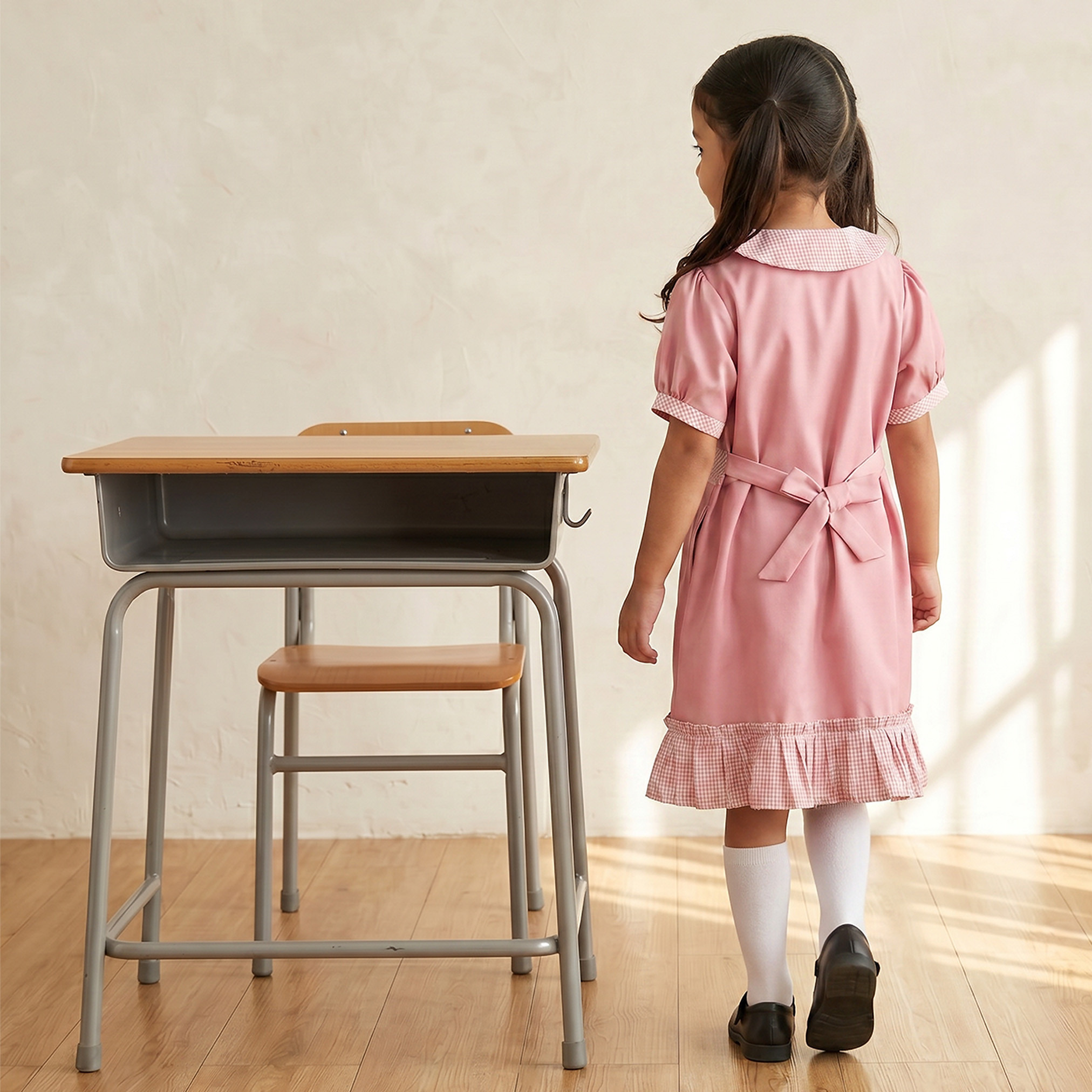Juniors Checked School Dress with Peter Pan Collar - Girls-girls-clothing-schoolwear-dresses-image-2