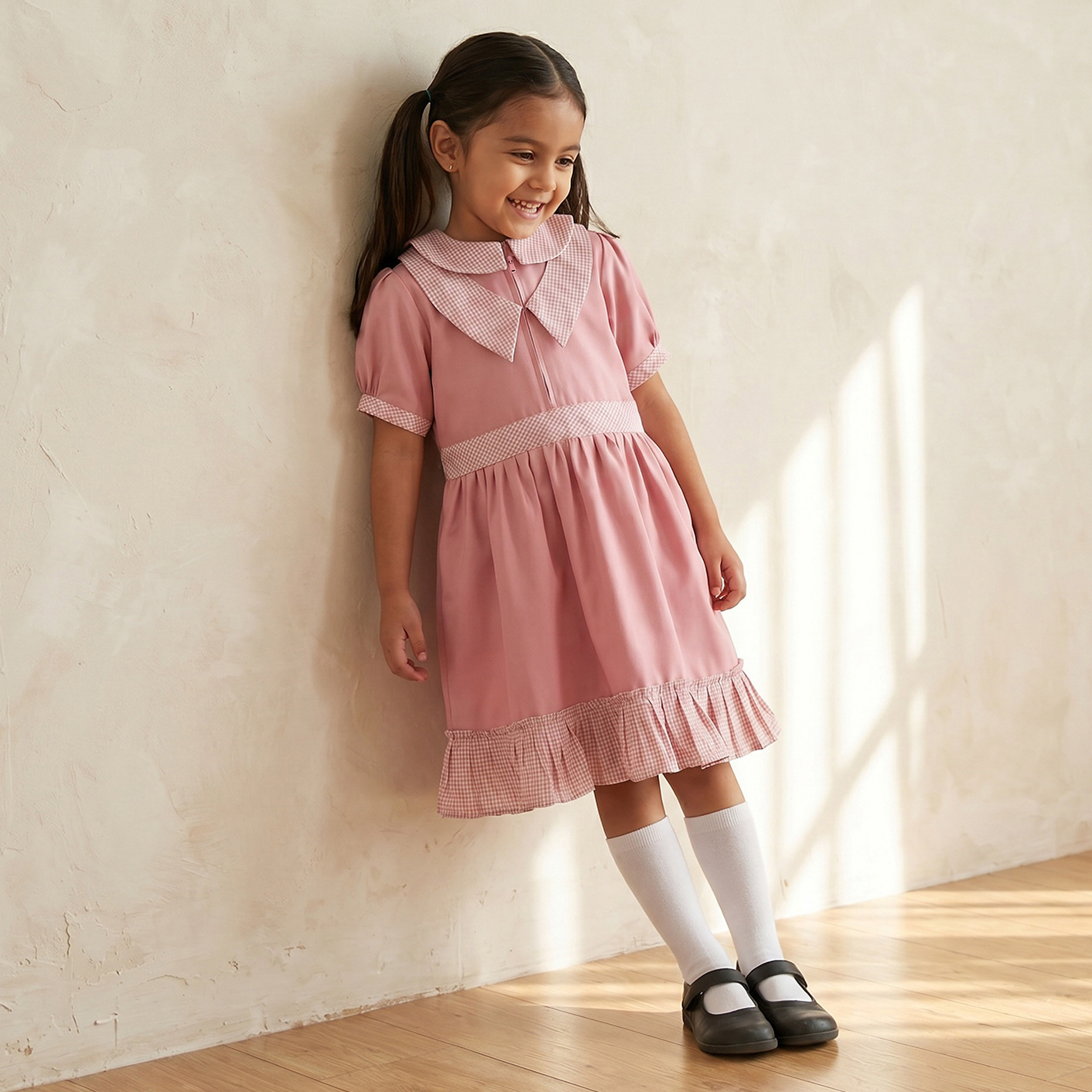 Juniors Checked School Dress with Peter Pan Collar - Girls-girls-clothing-schoolwear-dresses-image-4