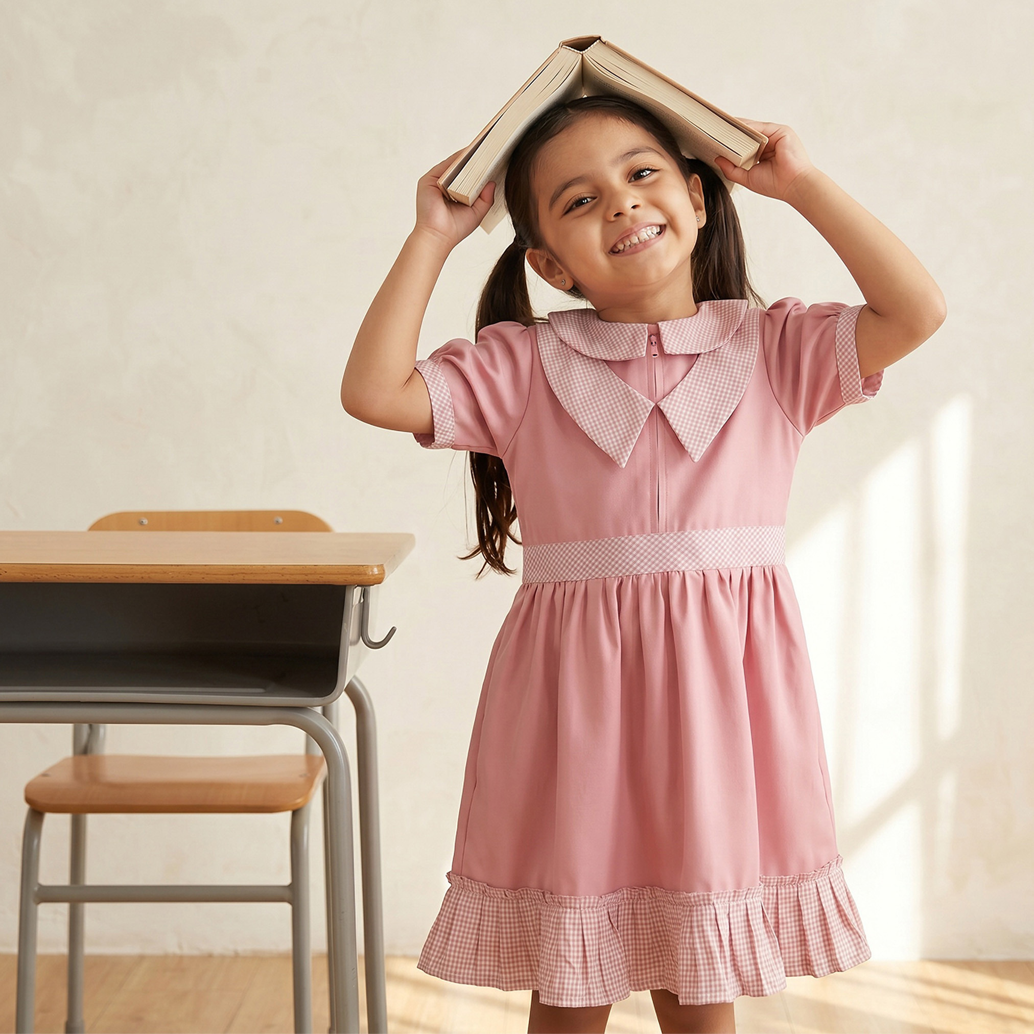 Juniors Checked School Dress with Peter Pan Collar - Girls-girls-clothing-schoolwear-dresses-image-5