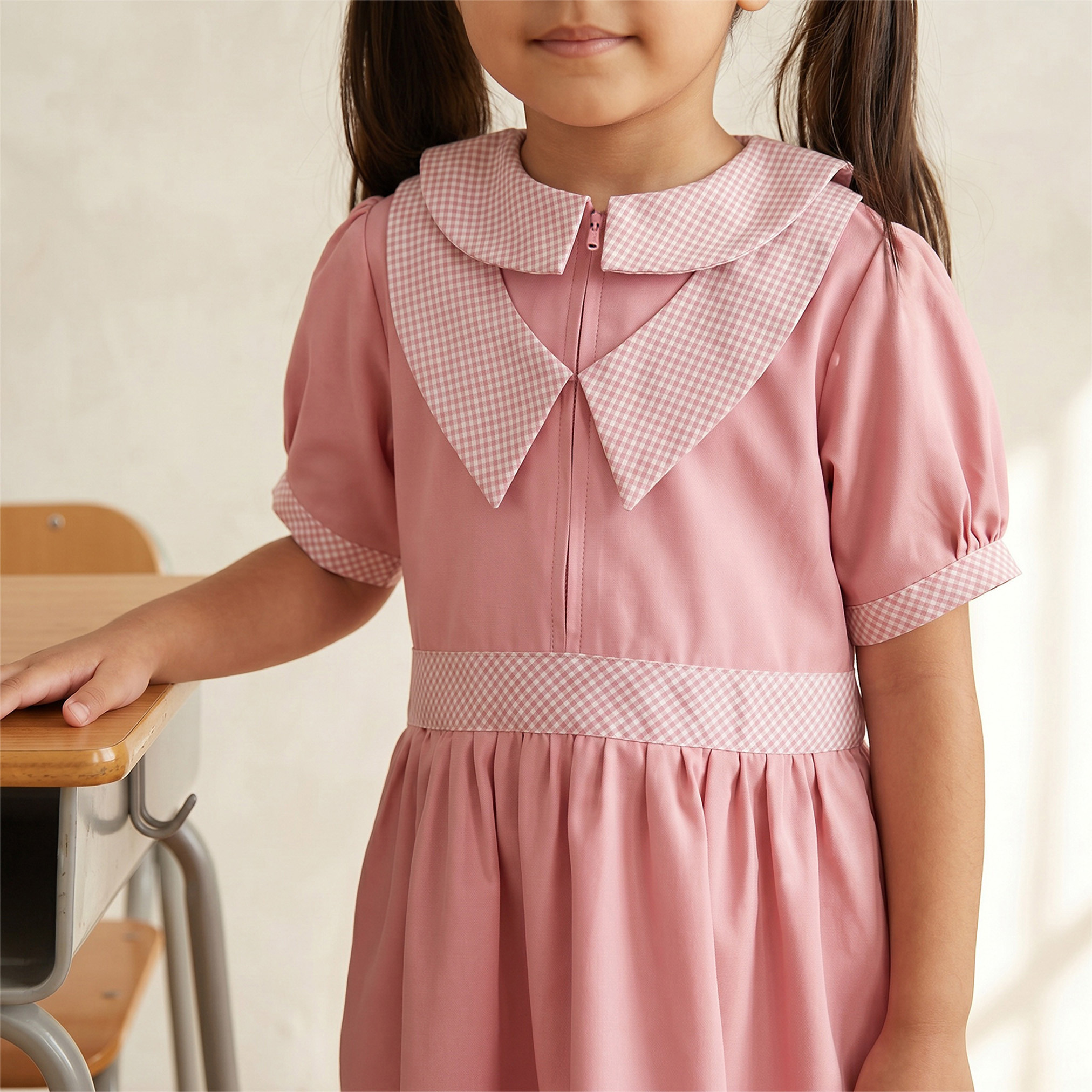 Juniors Checked School Dress with Peter Pan Collar - Girls-girls-clothing-schoolwear-dresses-image-6
