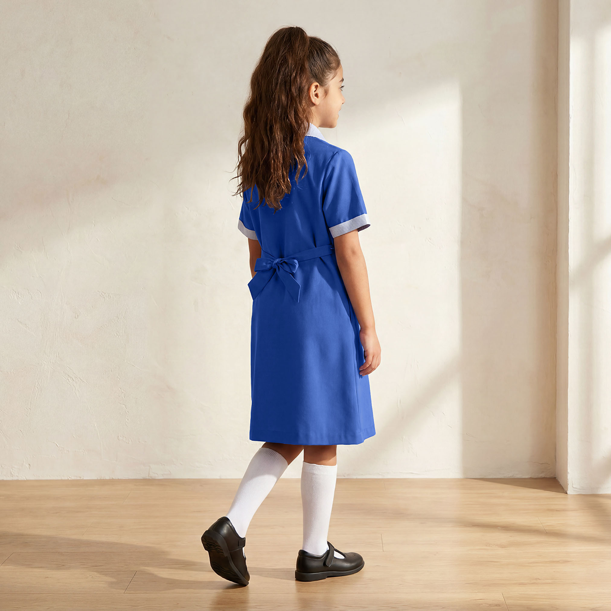 Juniors Blue A-line Dress with Collar - Girls-girls-clothing-schoolwear-dresses-image-2