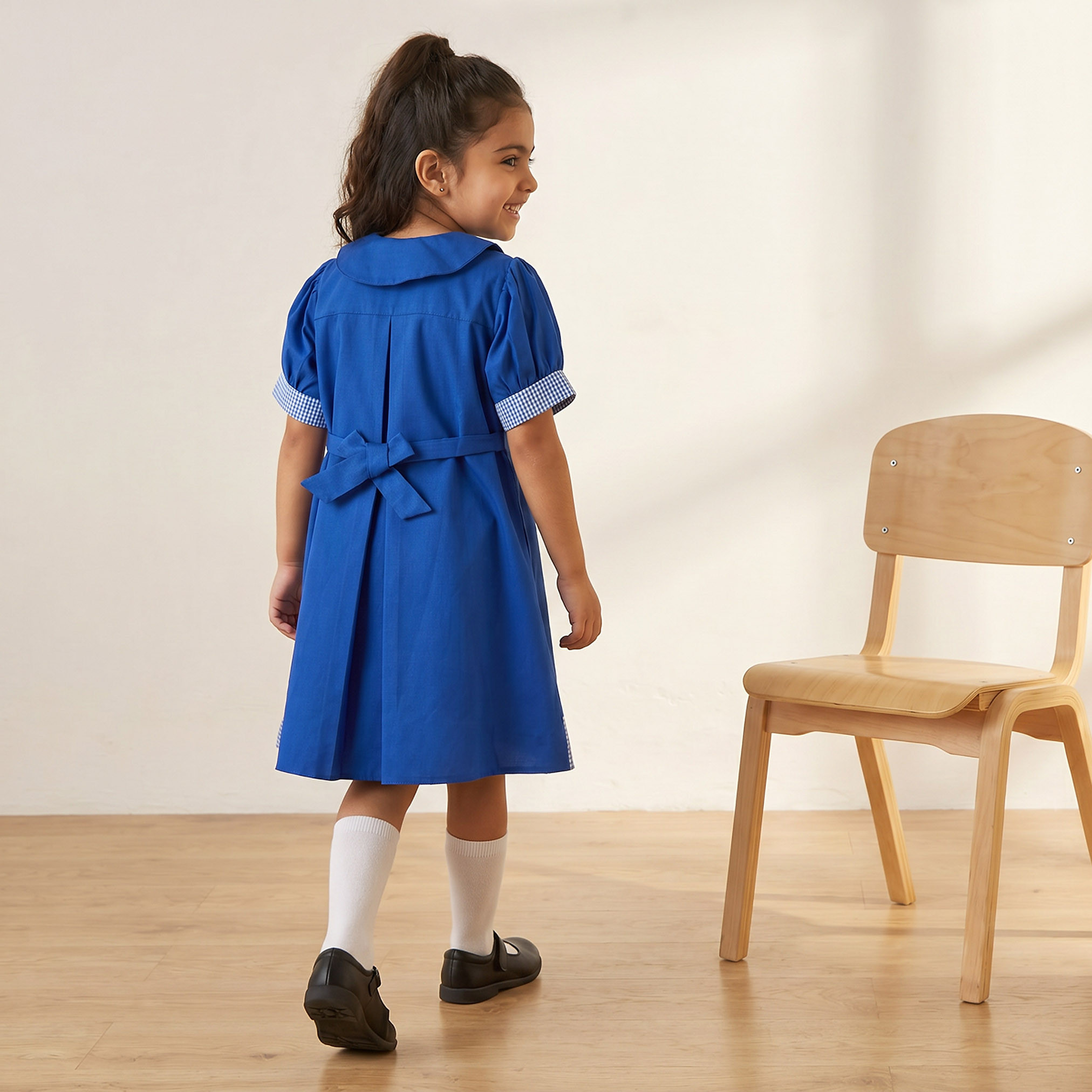 Juniors Checked School Dress with Peter Pan Collar - Girls-girls-clothing-schoolwear-dresses-image-2