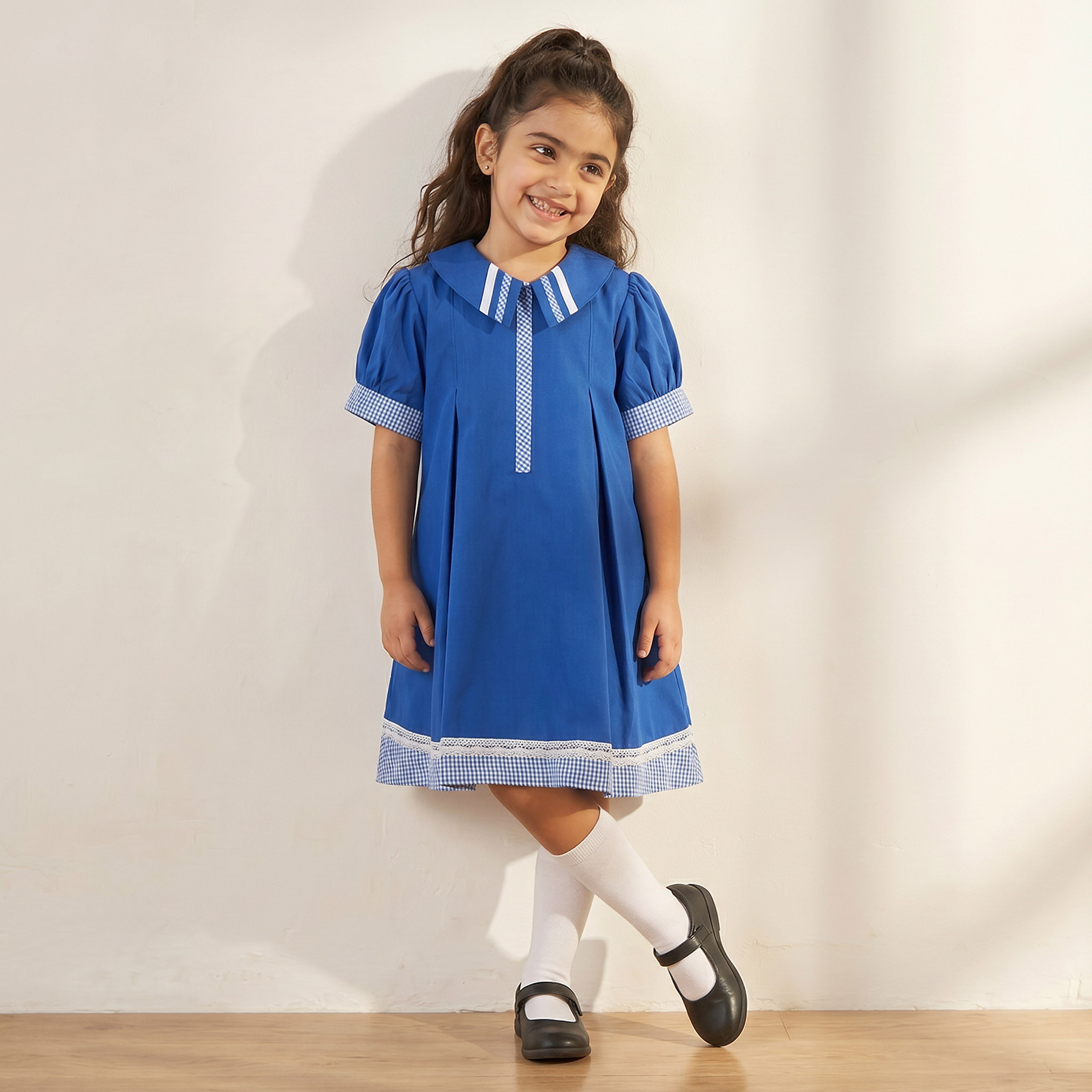 Juniors Checked School Dress with Peter Pan Collar - Girls-girls-clothing-schoolwear-dresses-image-4