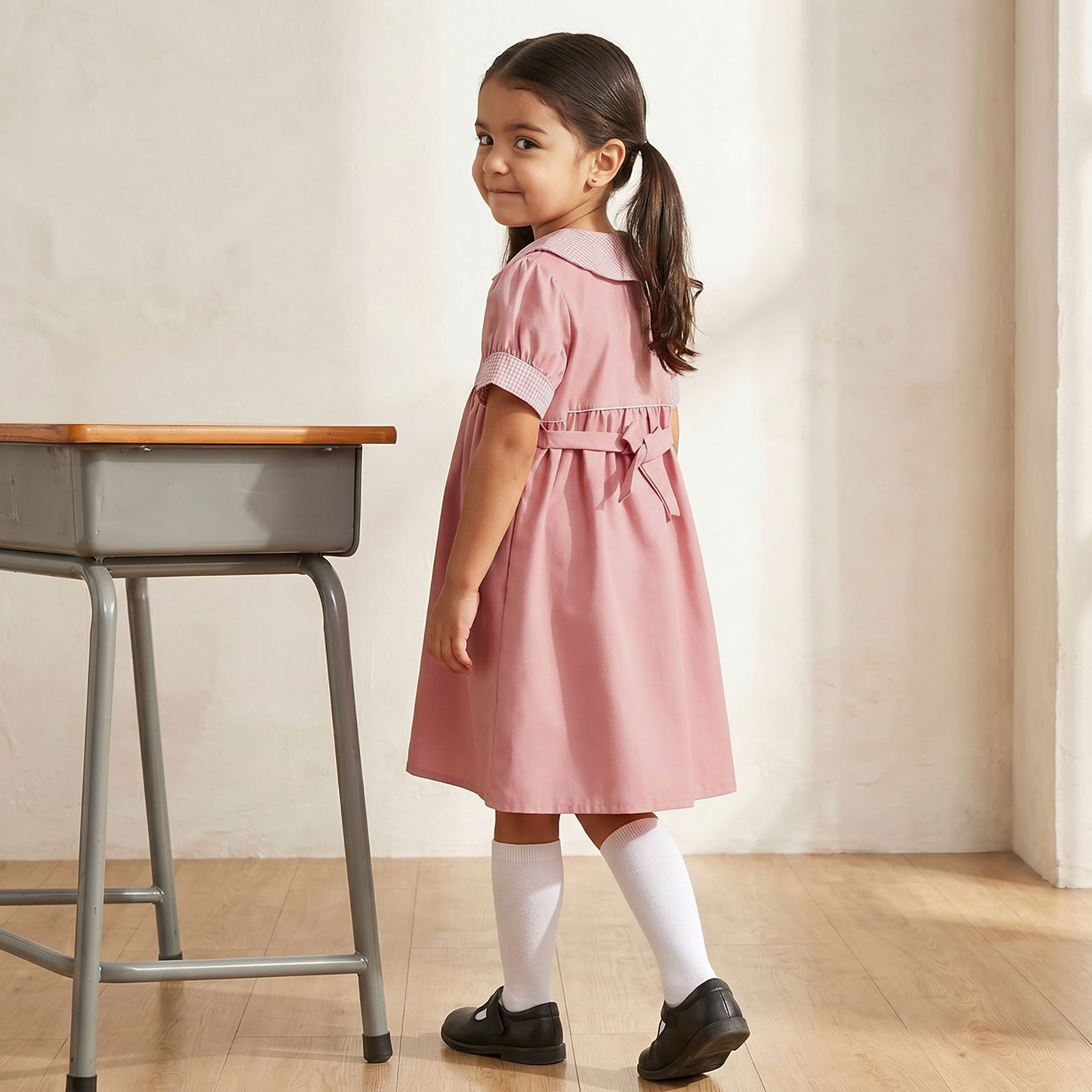 فستان مدرسي وردي بياقة بيتر بان للبنات من جونيورز-girls-clothing-schoolwear-dresses-image-2