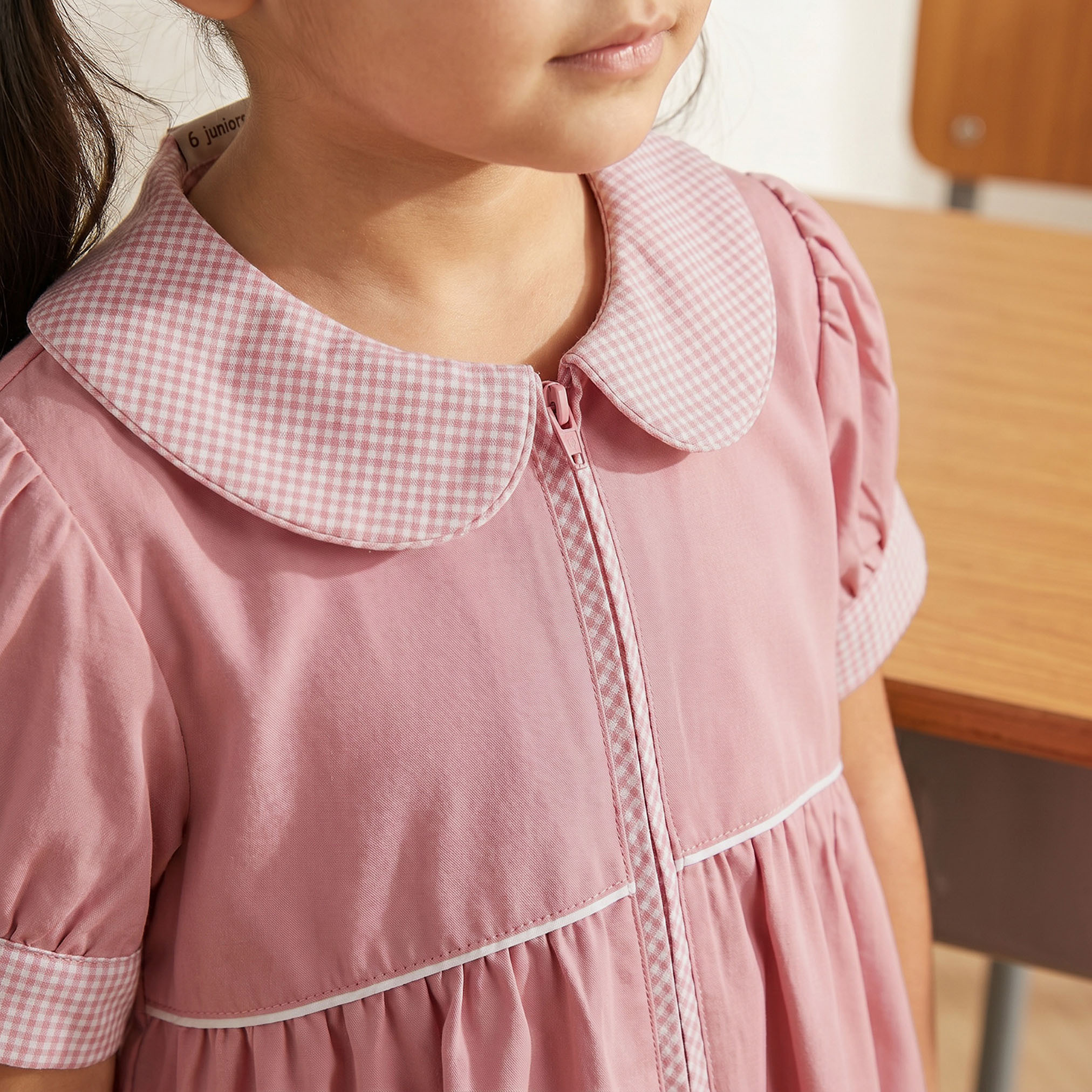 Juniors Pink School Dress with Peter Pan Collar - Girls-girls-clothing-schoolwear-dresses-image-4