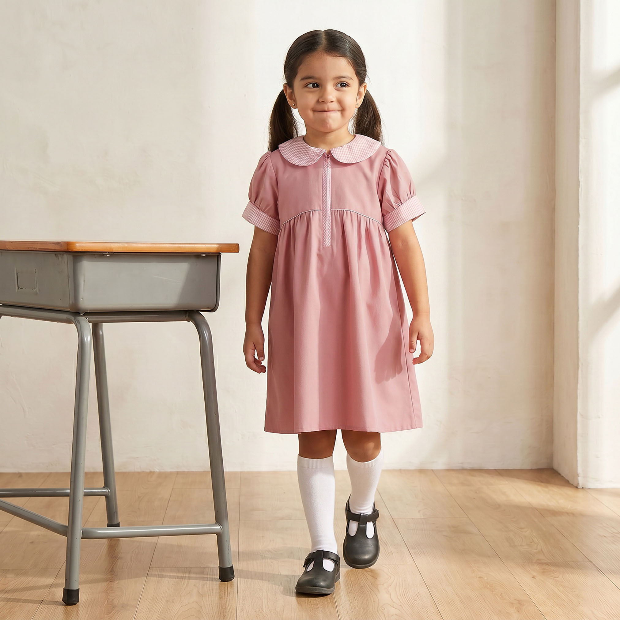 فستان مدرسي وردي بياقة بيتر بان للبنات من جونيورز-girls-clothing-schoolwear-dresses-image-5