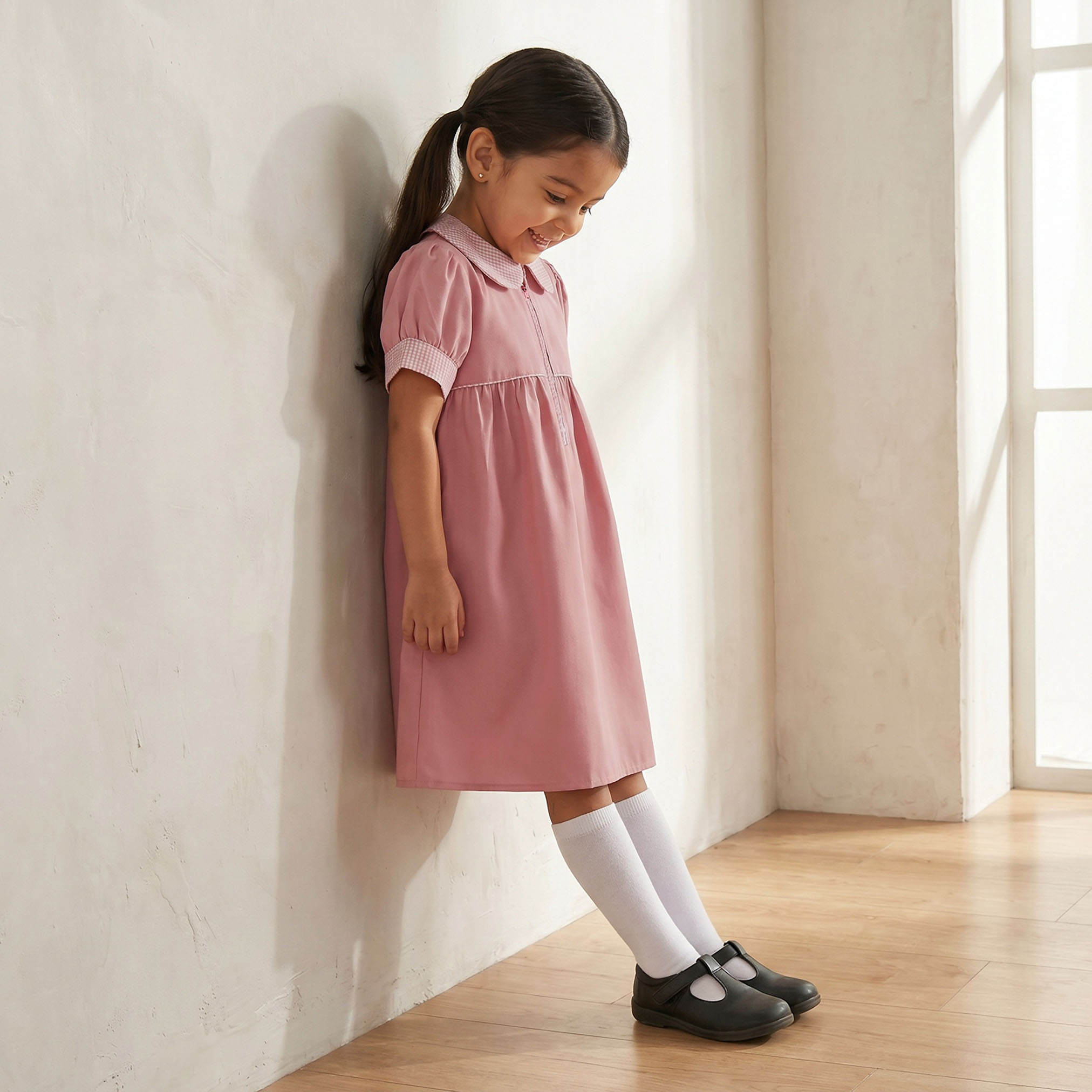 Juniors Pink School Dress with Peter Pan Collar - Girls-girls-clothing-schoolwear-dresses-image-6