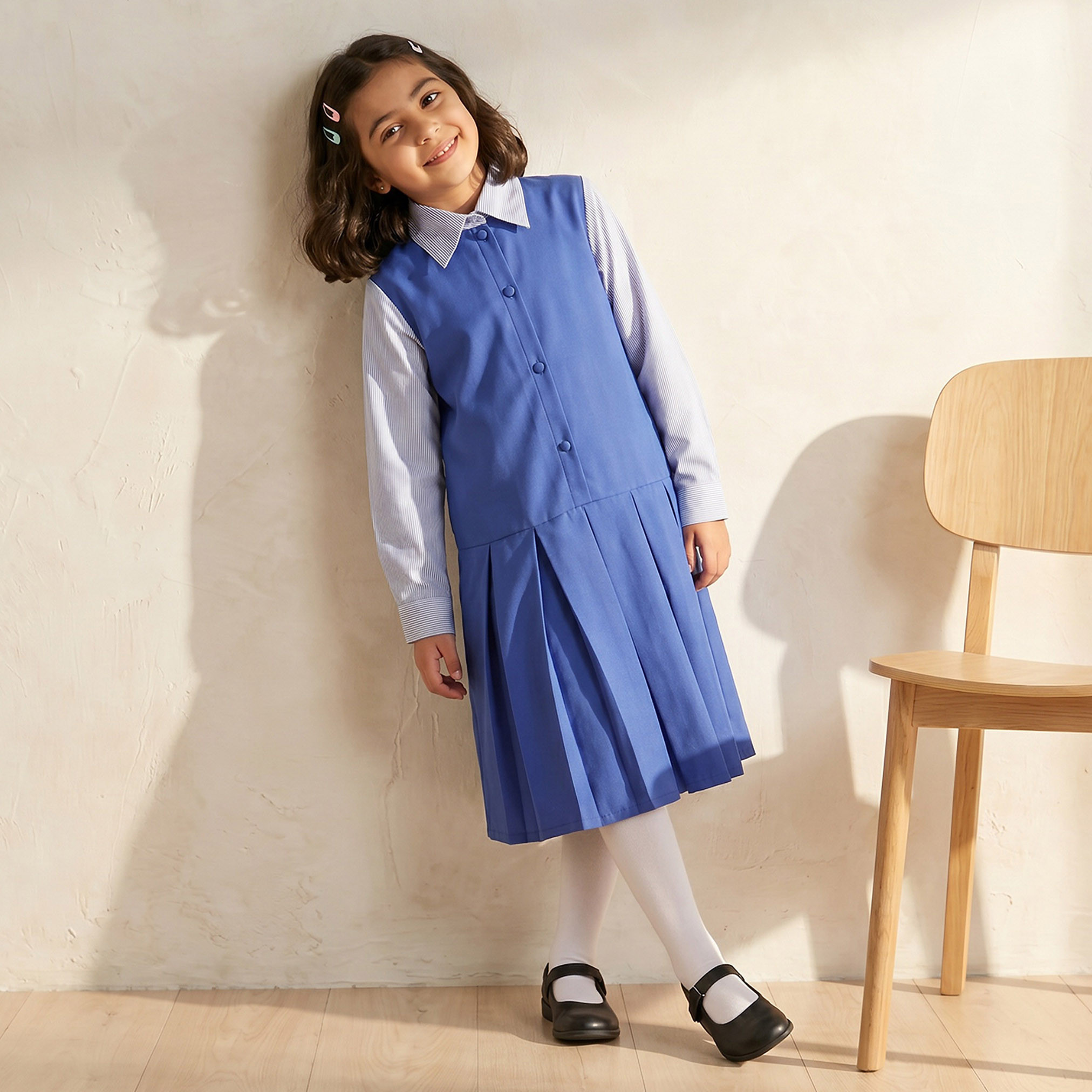 Juniors Blue School Dress with Long Sleeves - Girls-girls-clothing-schoolwear-dresses-image-1