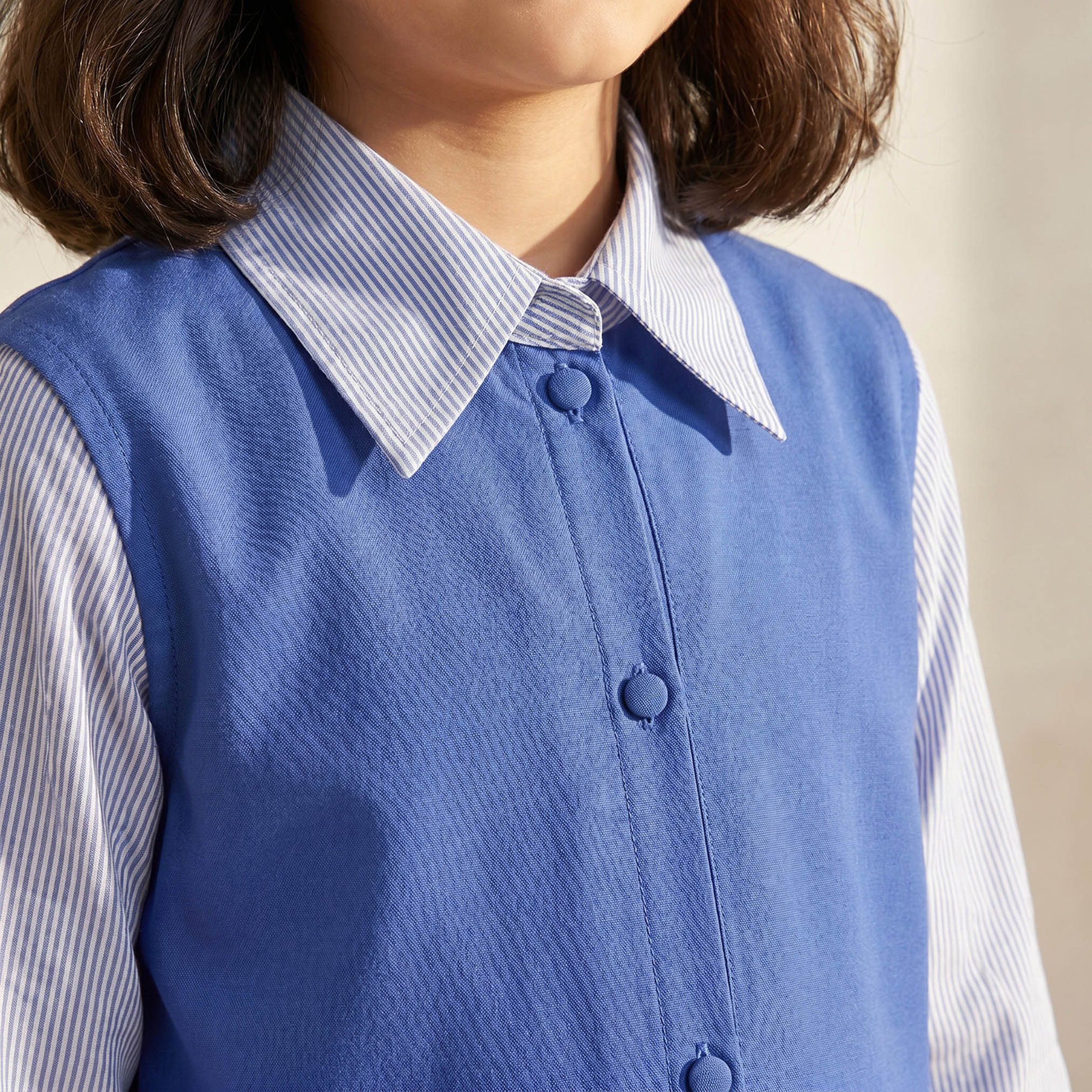 Juniors Blue School Dress with Long Sleeves - Girls-girls-clothing-schoolwear-dresses-image-5