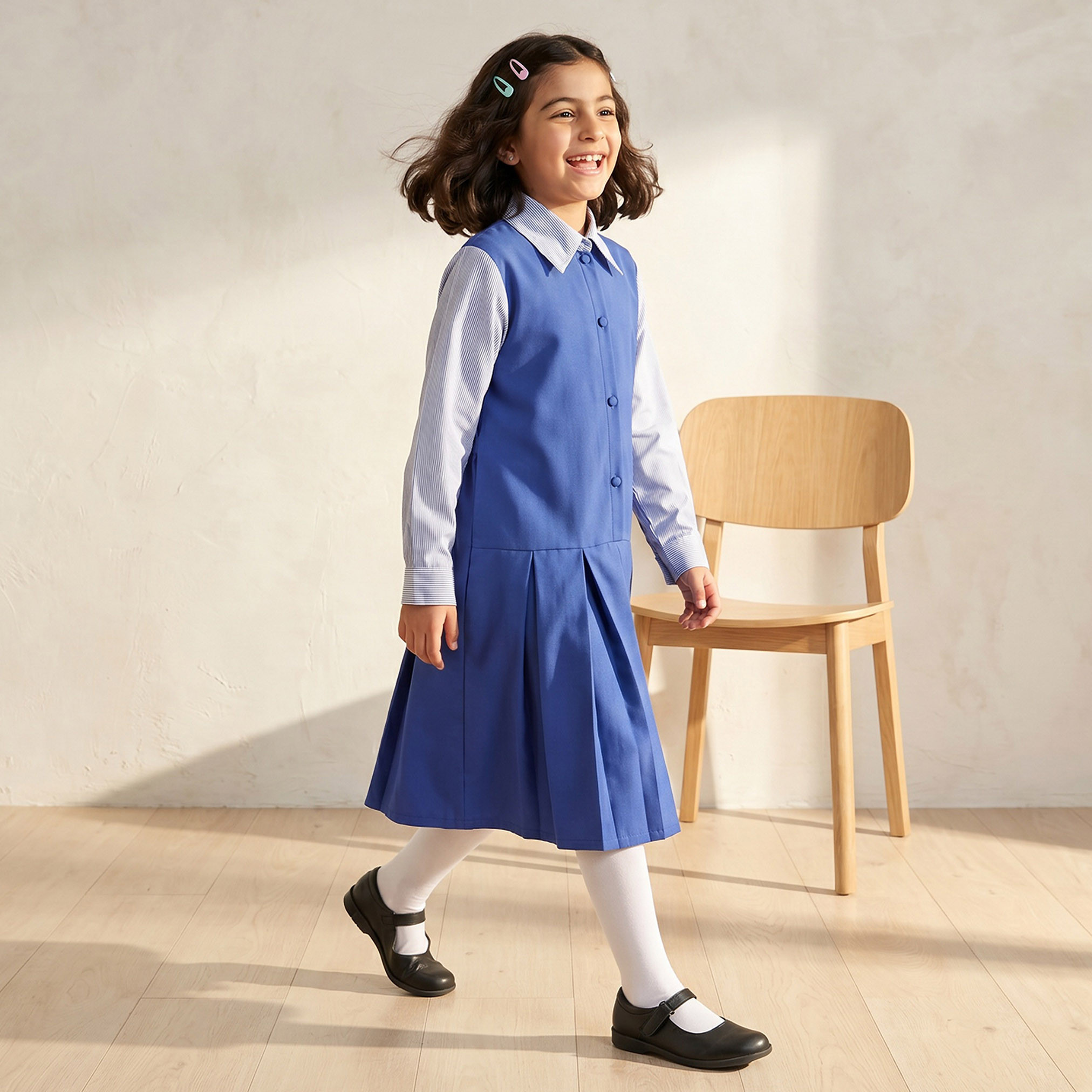 Juniors Blue School Dress with Long Sleeves - Girls-girls-clothing-schoolwear-dresses-image-6