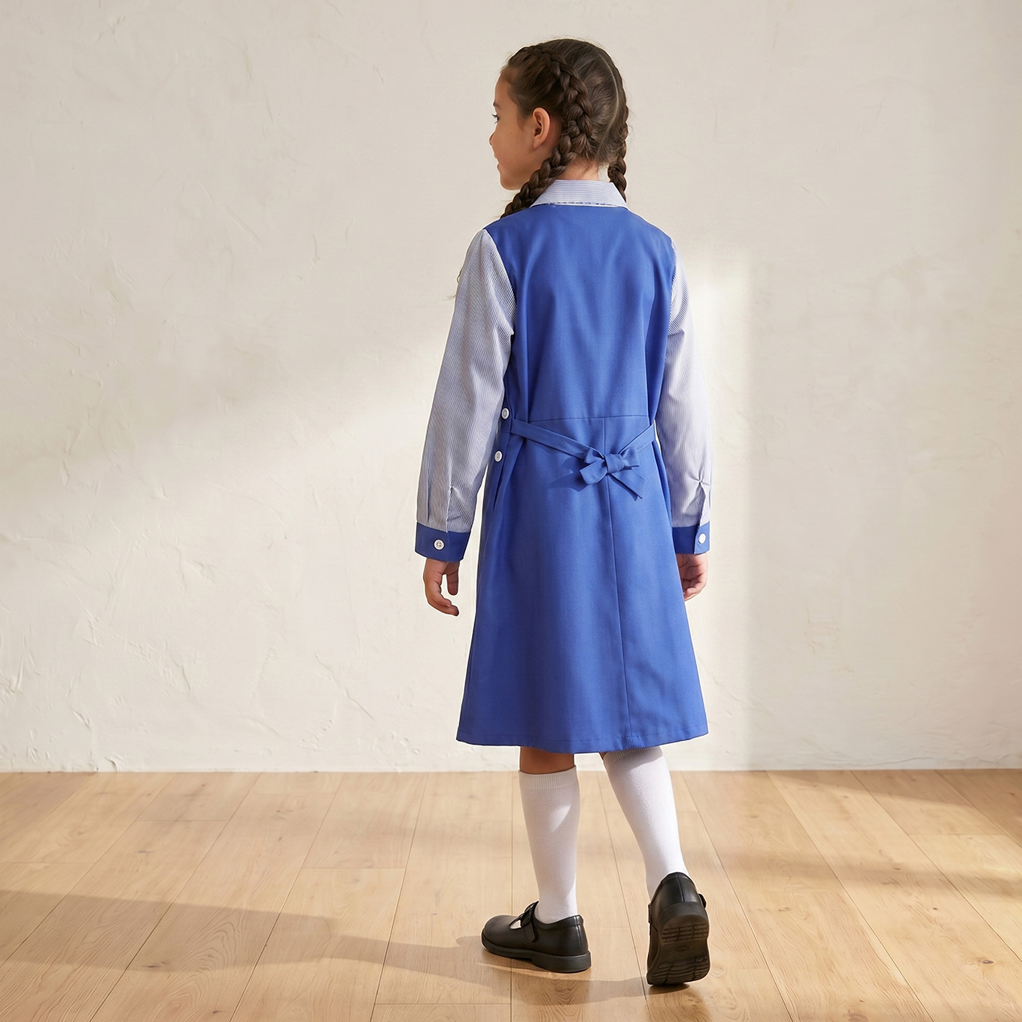 Juniors Blue School Dress with Long Sleeves - Girls-girls-clothing-schoolwear-dresses-image-2