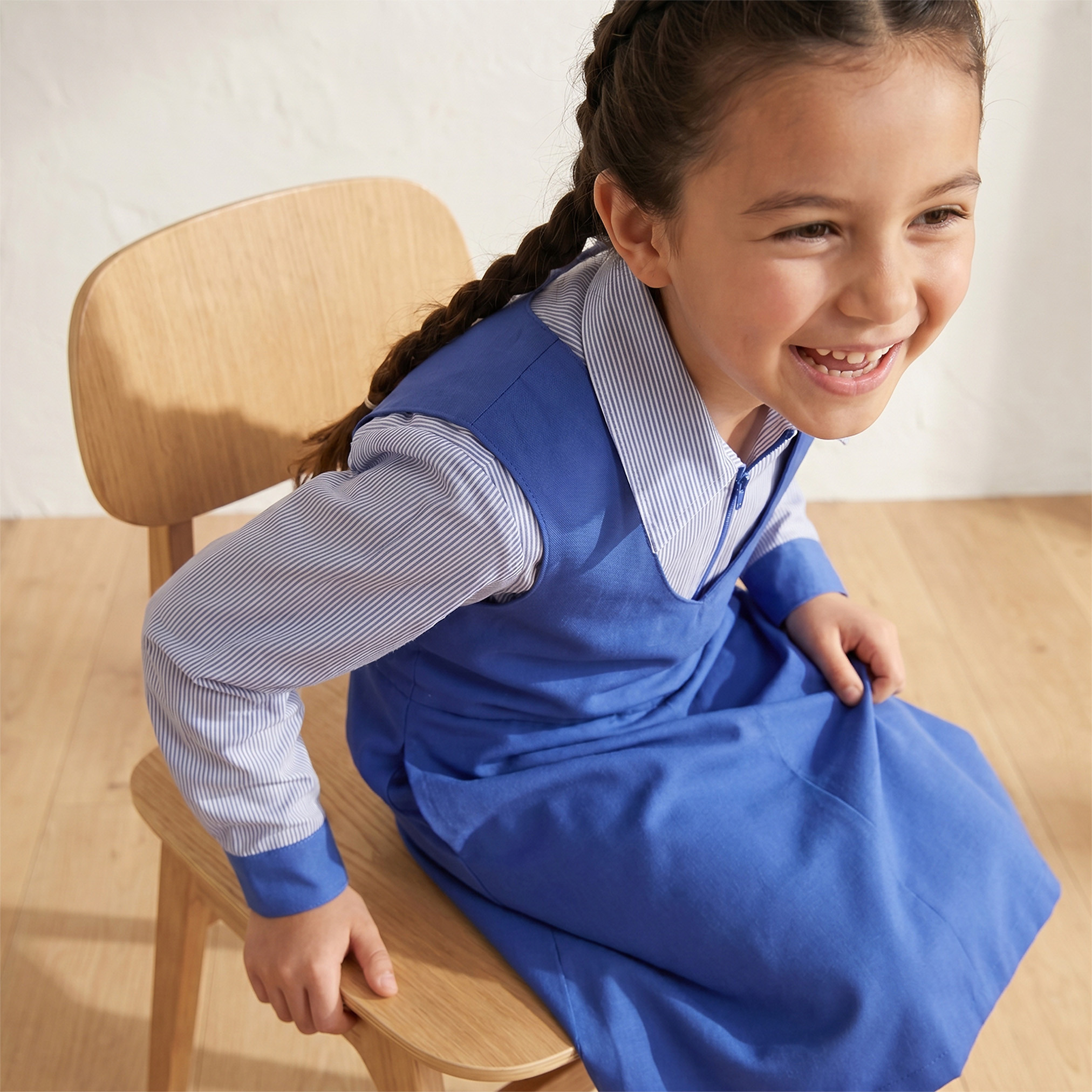 Juniors Blue School Dress with Long Sleeves - Girls-girls-clothing-schoolwear-dresses-image-5