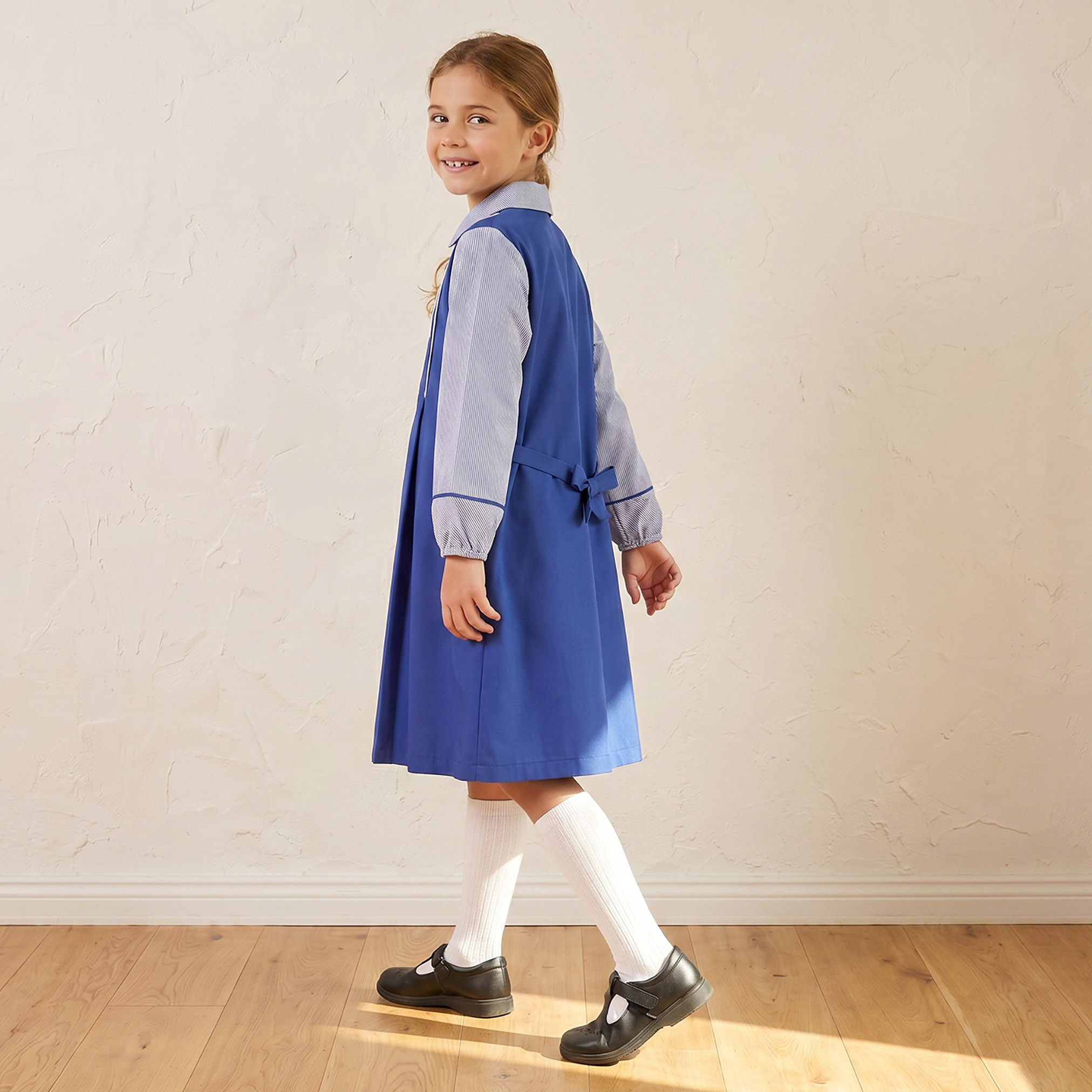 Juniors Blue A-line Dress with Collar - Girls-girls-clothing-schoolwear-dresses-image-2
