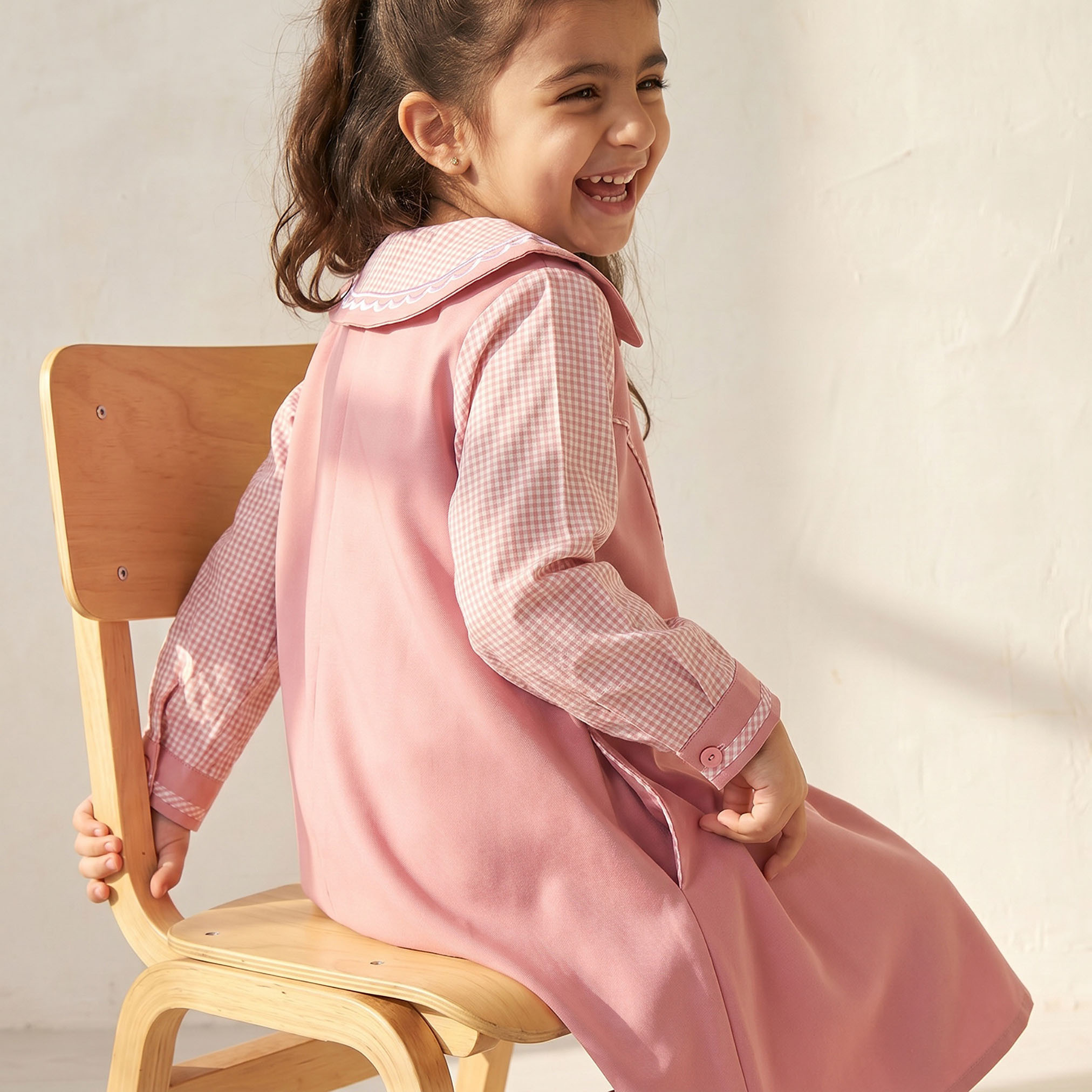 Juniors Pink School Dress with Long Sleeves - Girls-girls-clothing-schoolwear-dresses-image-6