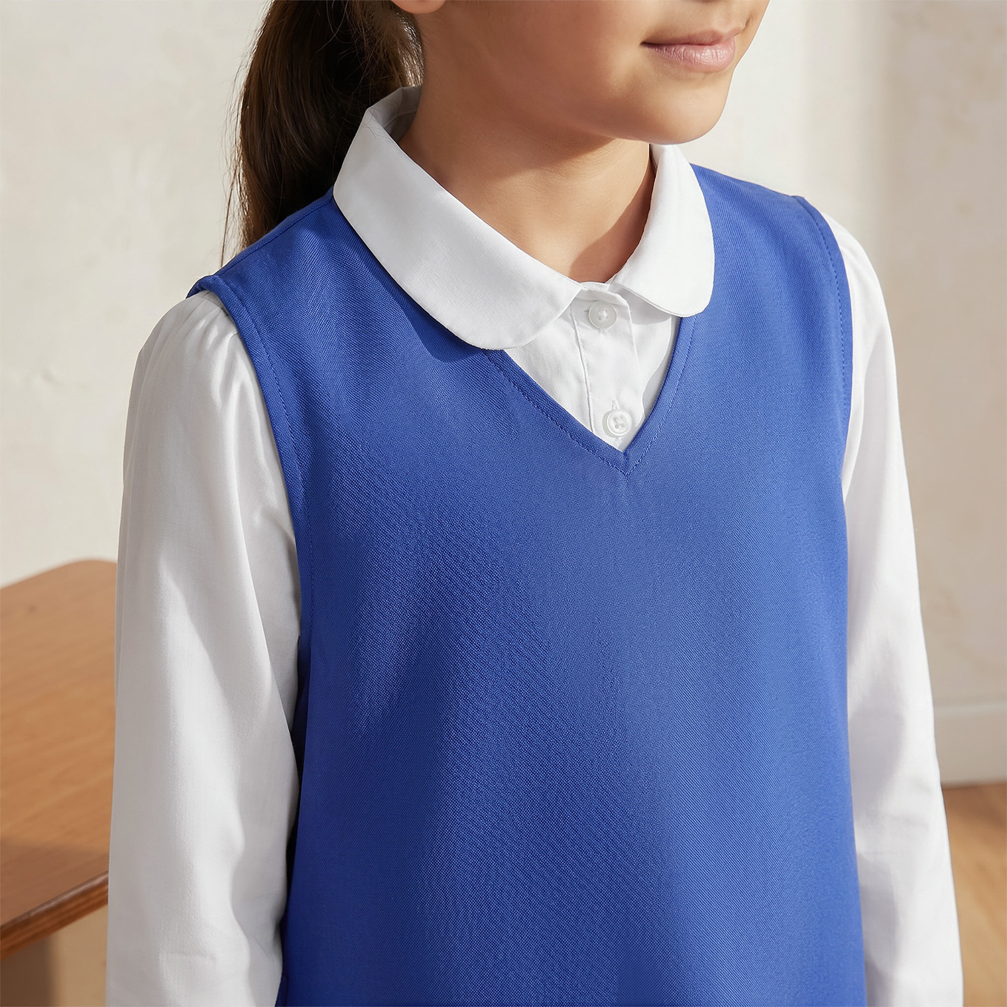 Juniors Blue Pinafore Dress with V-neck - Girls-girls-clothing-schoolwear-dresses-image-6