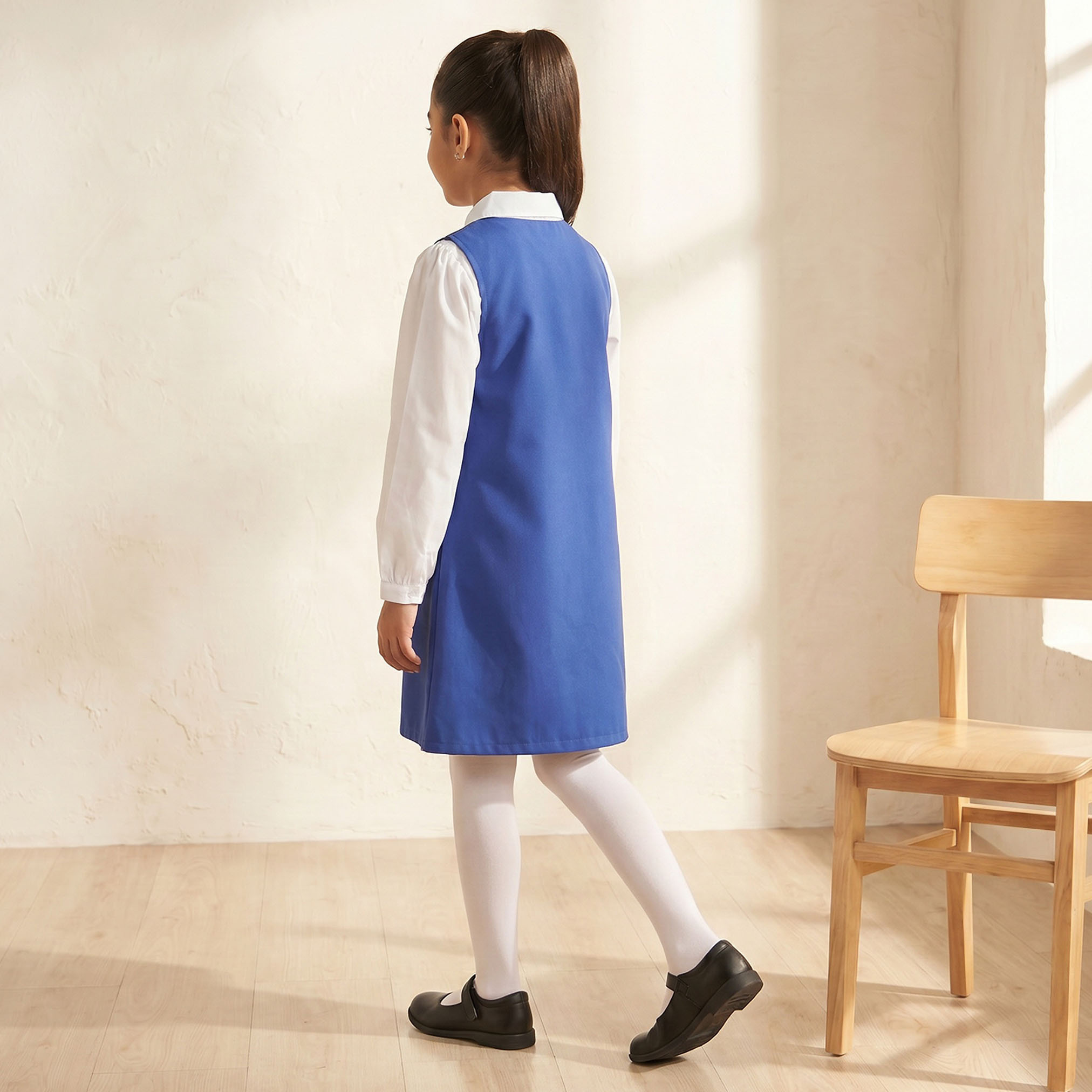 Juniors Blue School Pinafore with Round Neck - Girls-girls-clothing-schoolwear-dresses-image-2