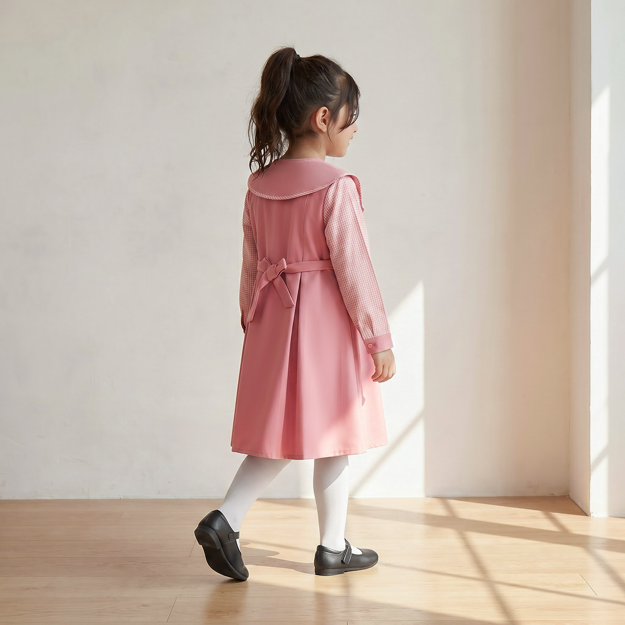 Juniors Pink A-line Dress with Round Neck - Girls-girls-clothing-schoolwear-dresses-image-2