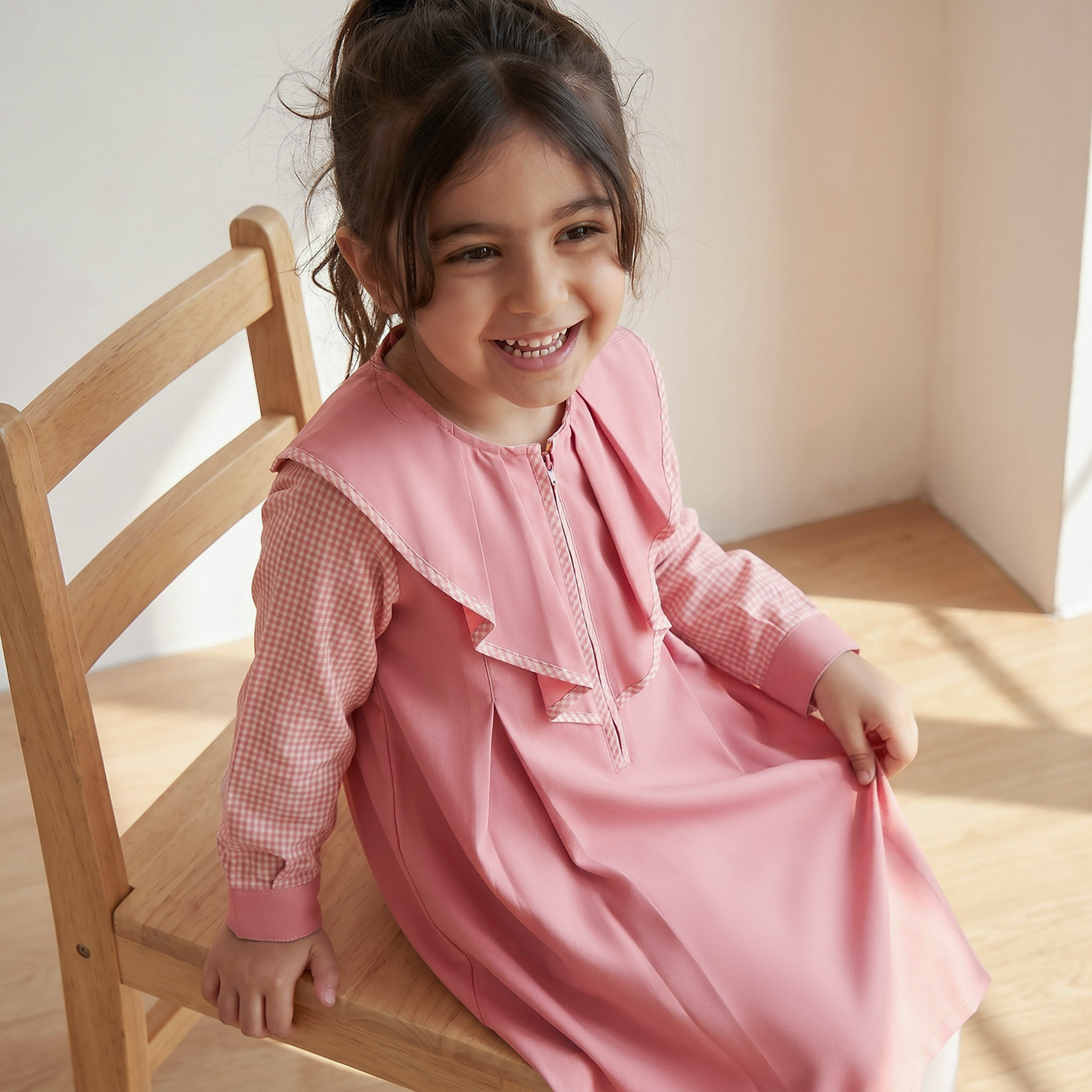 Juniors Pink A-line Dress with Round Neck - Girls-girls-clothing-schoolwear-dresses-image-4