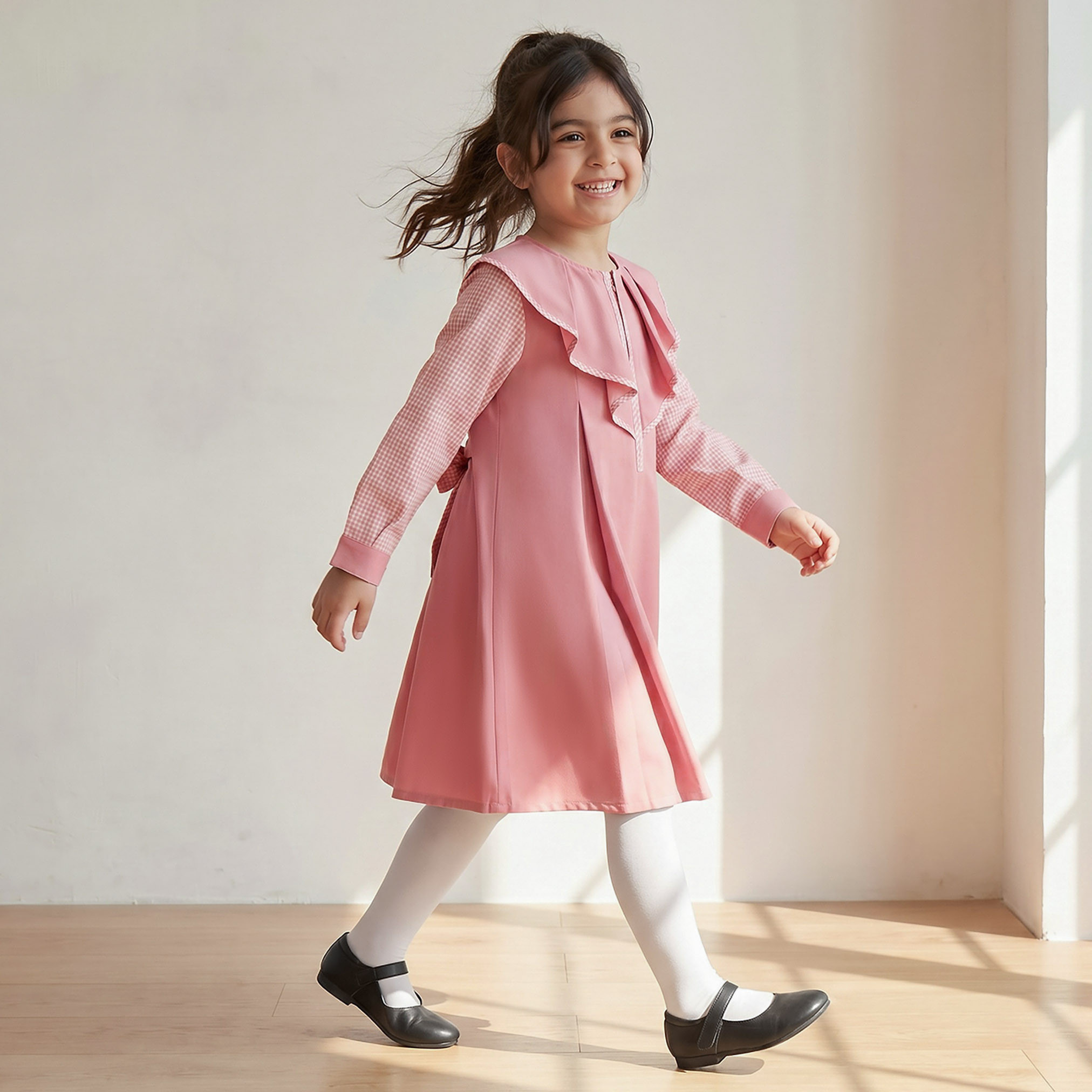 فستان وردي إيه لاين برقبة مستديرة للبنات من جونيورز-girls-clothing-schoolwear-dresses-image-6