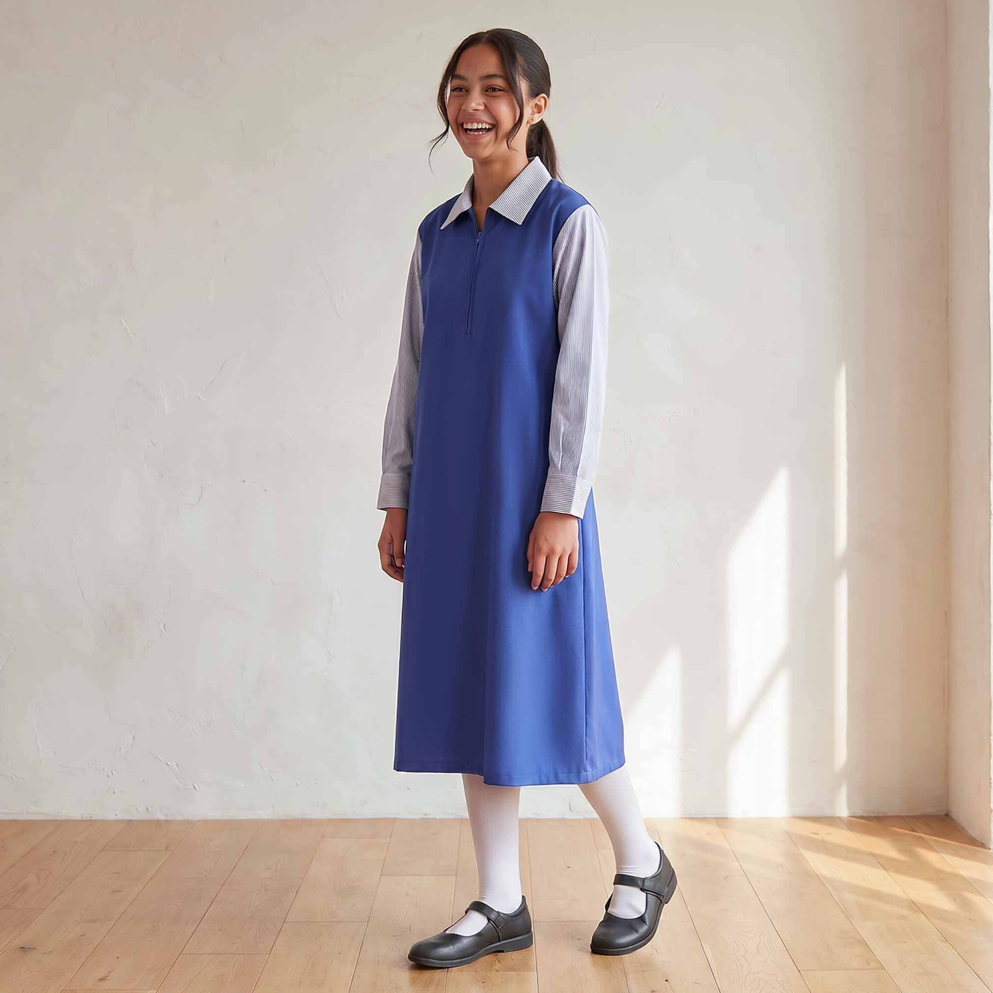 Juniors Blue Maxi Dress with Collar - Girls-girls-clothing-schoolwear-dresses-image-1