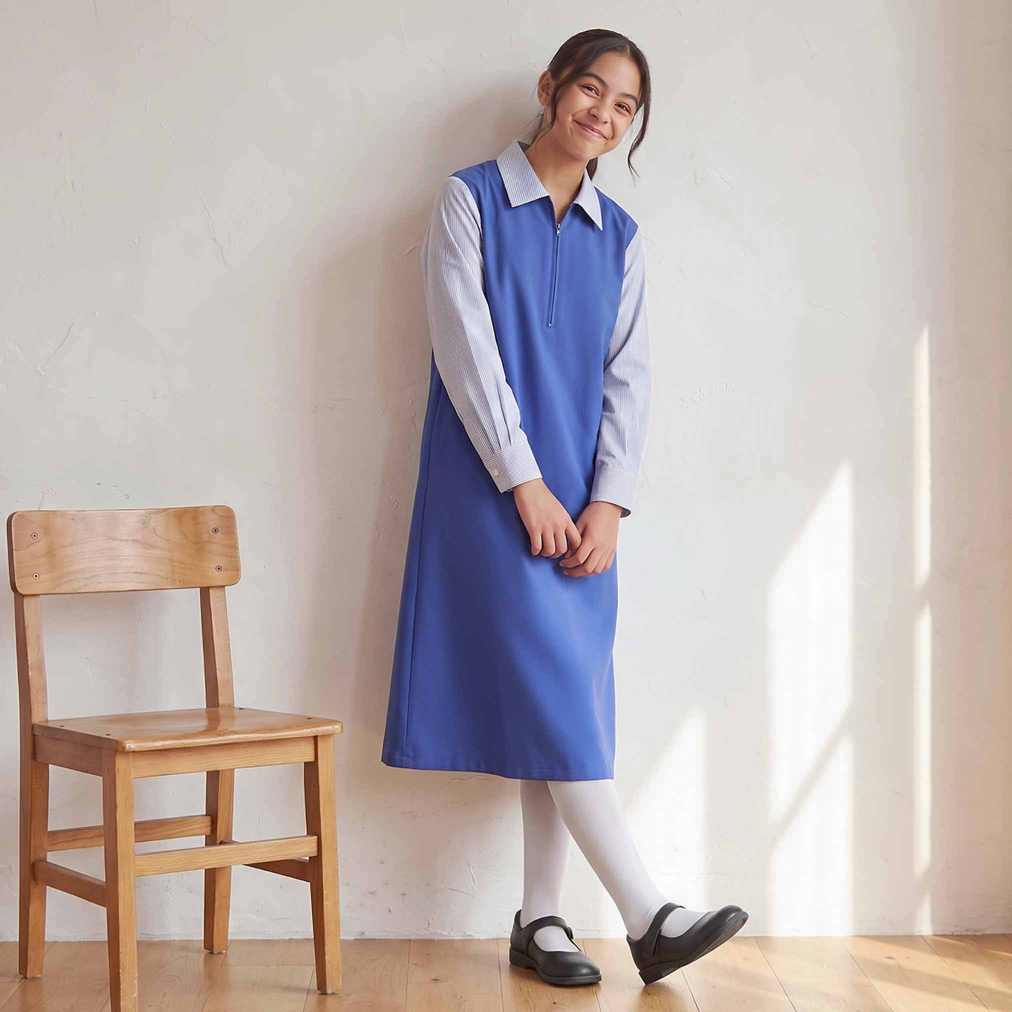 Juniors Blue Maxi Dress with Collar - Girls-girls-clothing-schoolwear-dresses-image-4