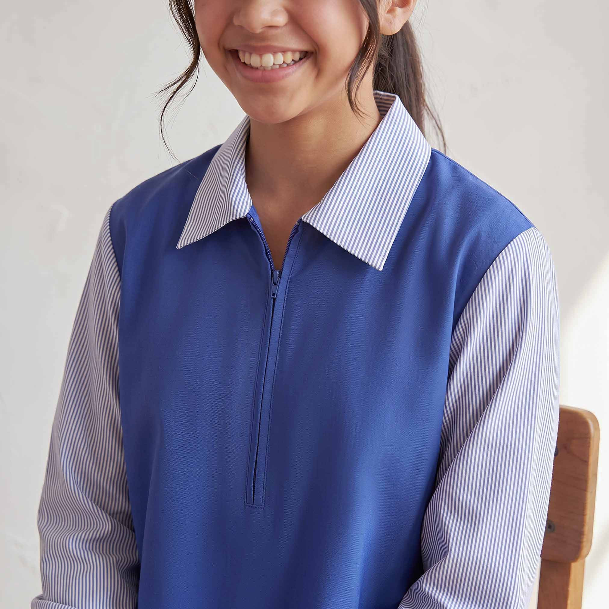 Juniors Blue Maxi Dress with Collar - Girls-girls-clothing-schoolwear-dresses-image-5