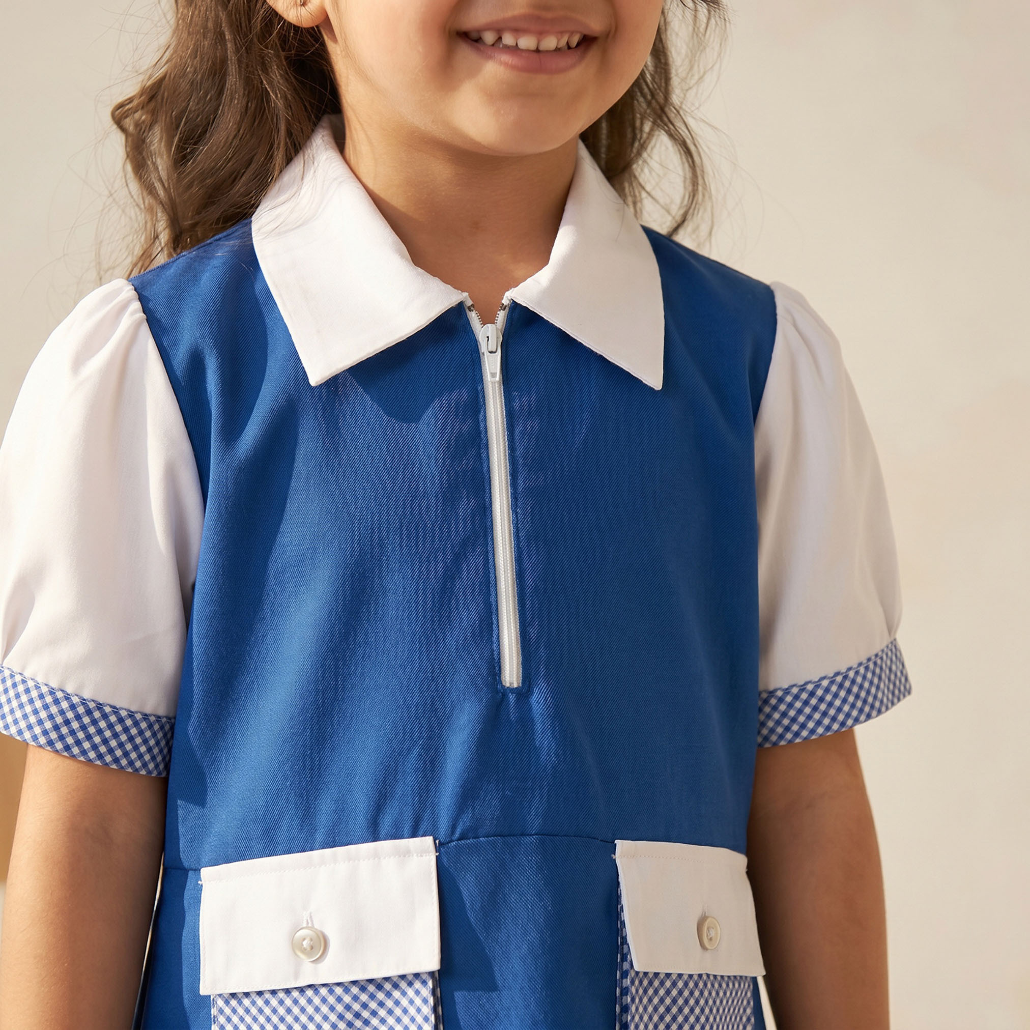 فستان مدرسي أزرق بأكمام قصيرة من جونيورز - للبنات-girls-clothing-schoolwear-dresses-image-6