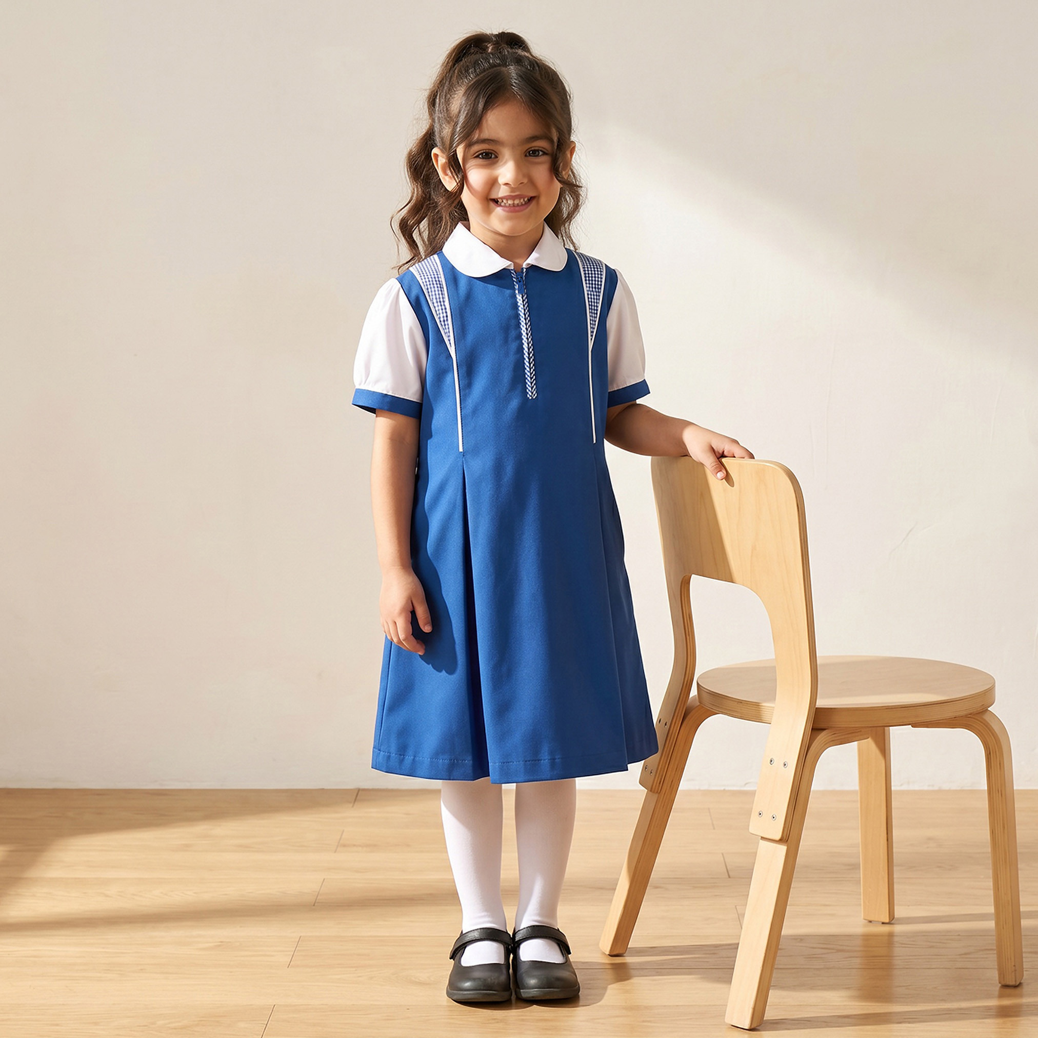 فستان مدرسي أزرق بأكمام قصيرة من جونيورز - للبنات-girls-clothing-schoolwear-dresses-image-1