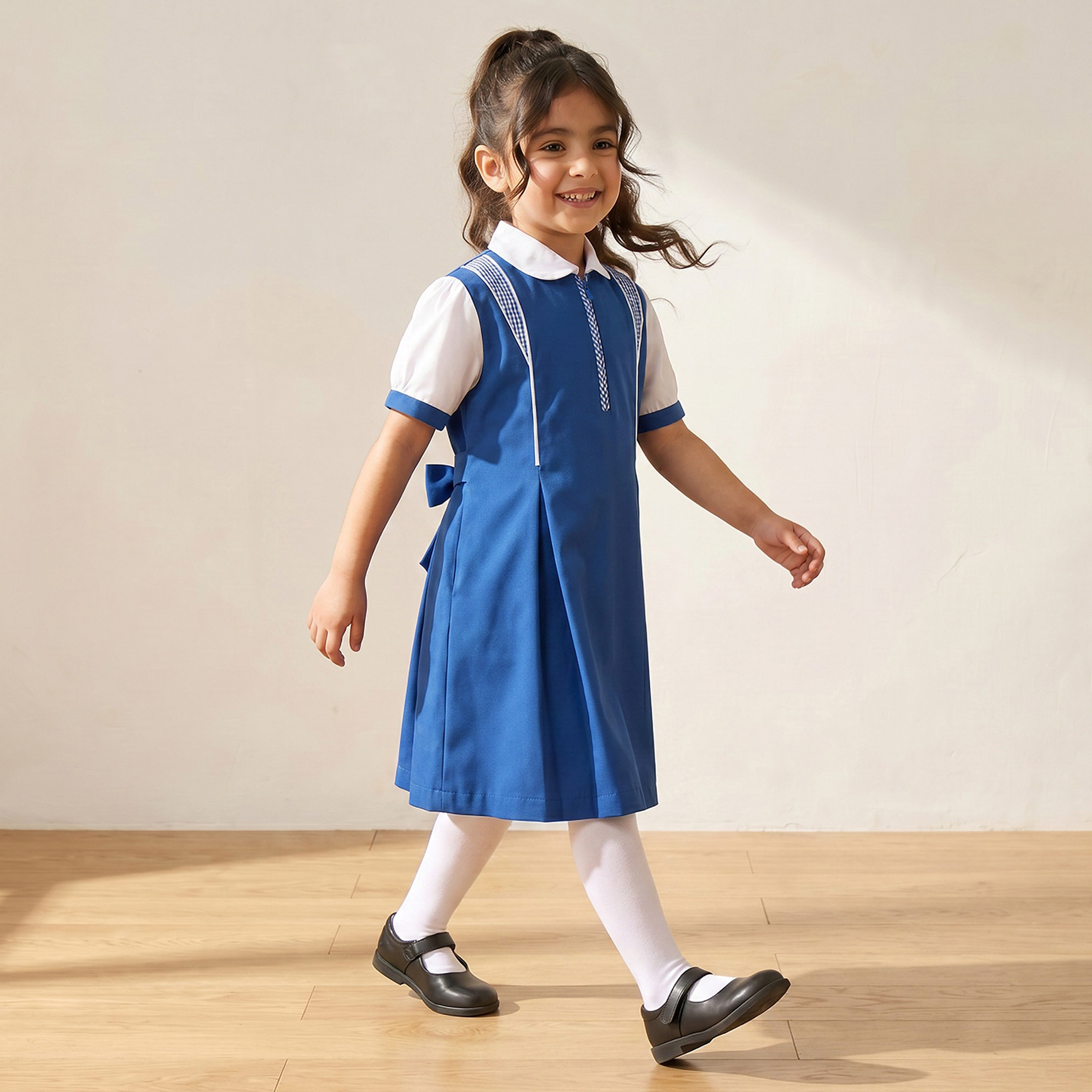 فستان مدرسي أزرق بأكمام قصيرة من جونيورز - للبنات-girls-clothing-schoolwear-dresses-image-4