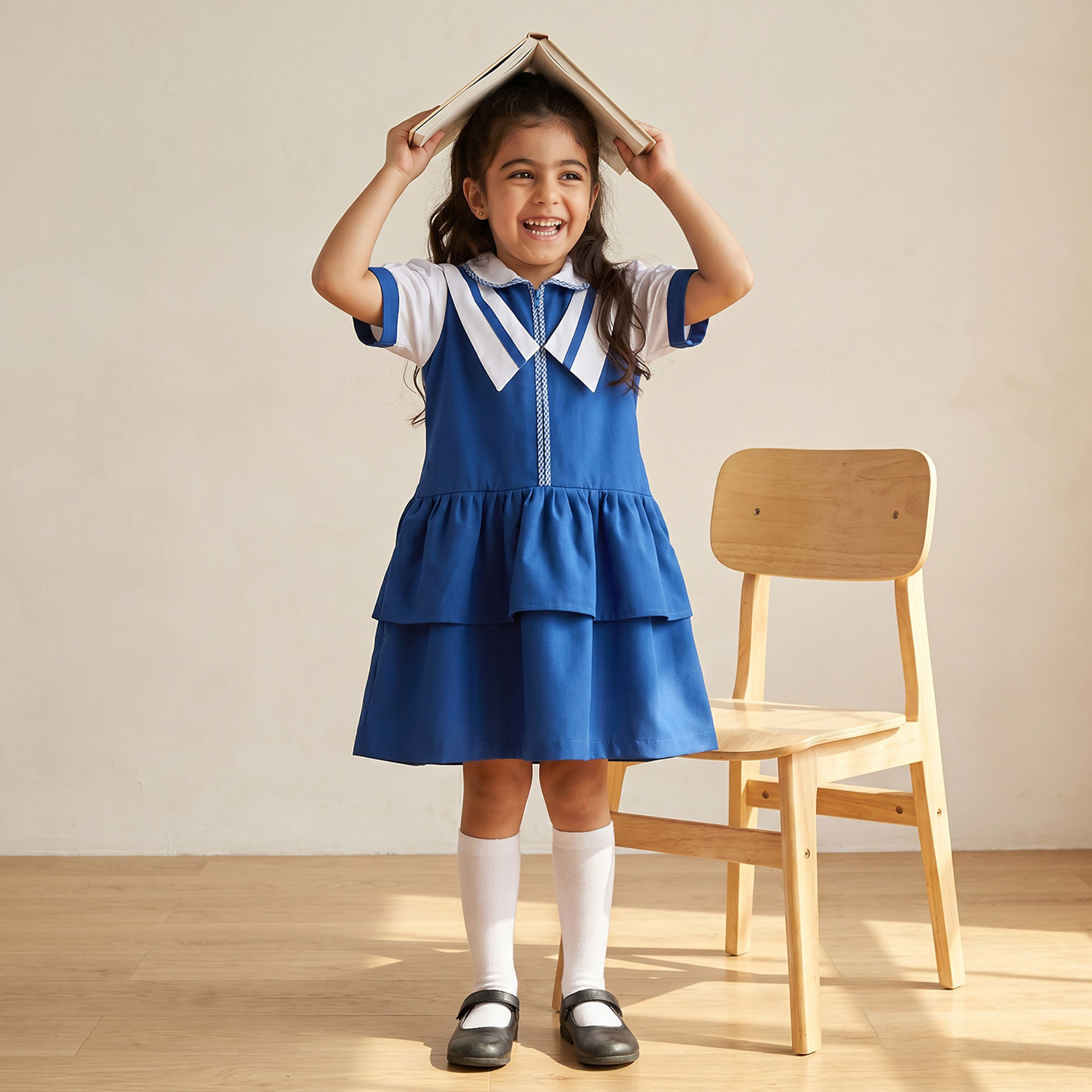 Juniors Blue School Dress with Peter Pan Collar - Girls-girls-clothing-schoolwear-dresses-image-1
