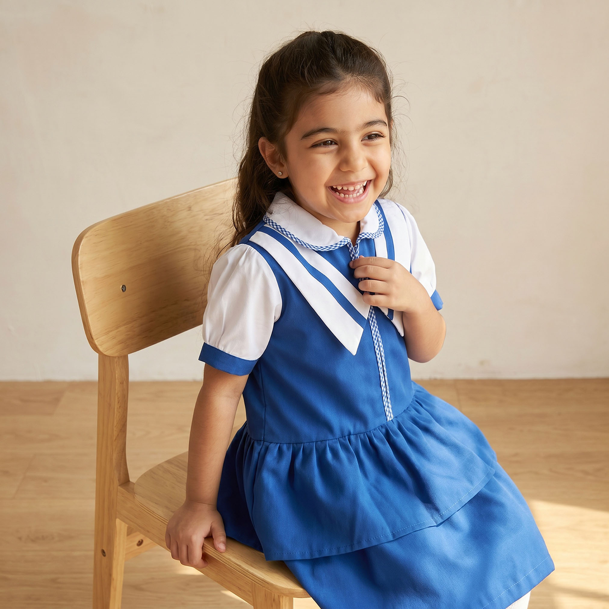 Juniors Blue School Dress with Peter Pan Collar - Girls-girls-clothing-schoolwear-dresses-image-4