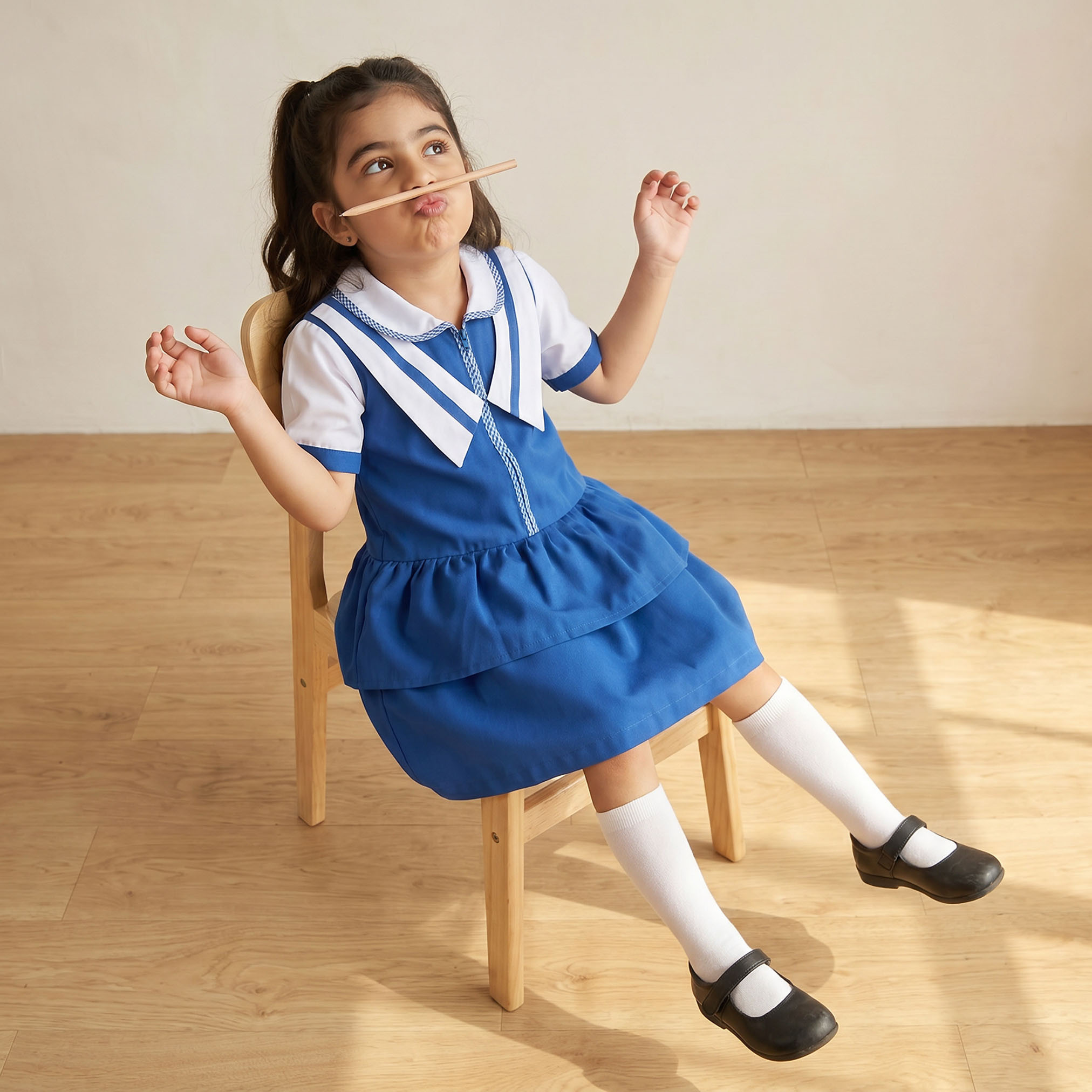 Juniors Blue School Dress with Peter Pan Collar - Girls-girls-clothing-schoolwear-dresses-image-6